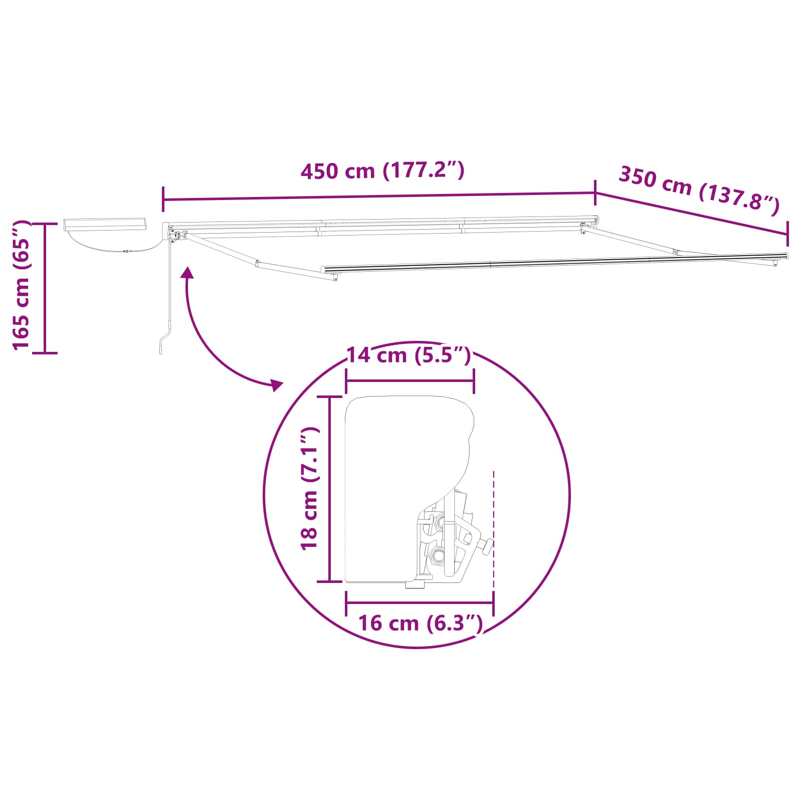 Elektromos kihúzható napernyő 4,5 × 3,5 m