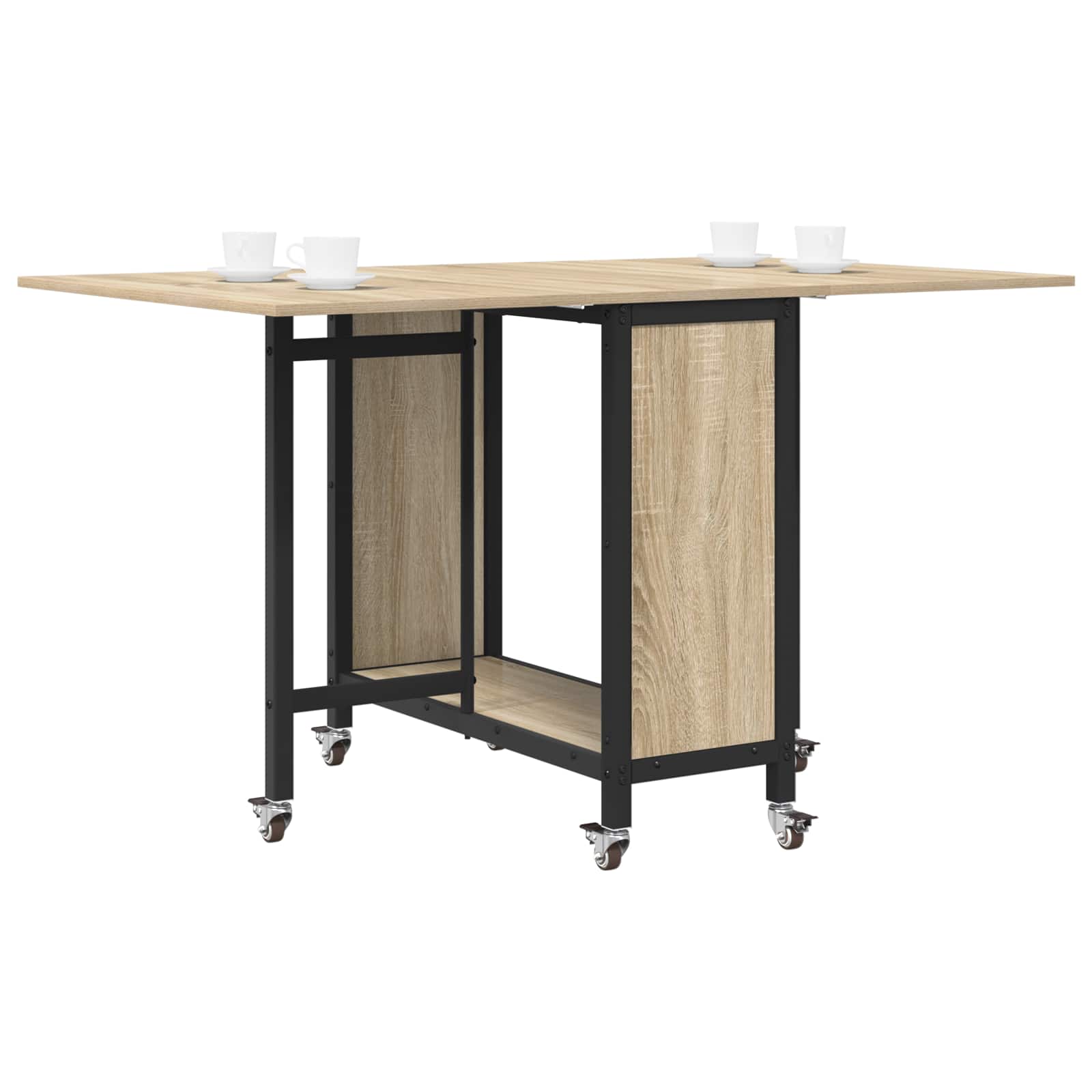 Összecsukható étkezőasztal görgőkkel 130 x 80 x 76,5 cm acél pb