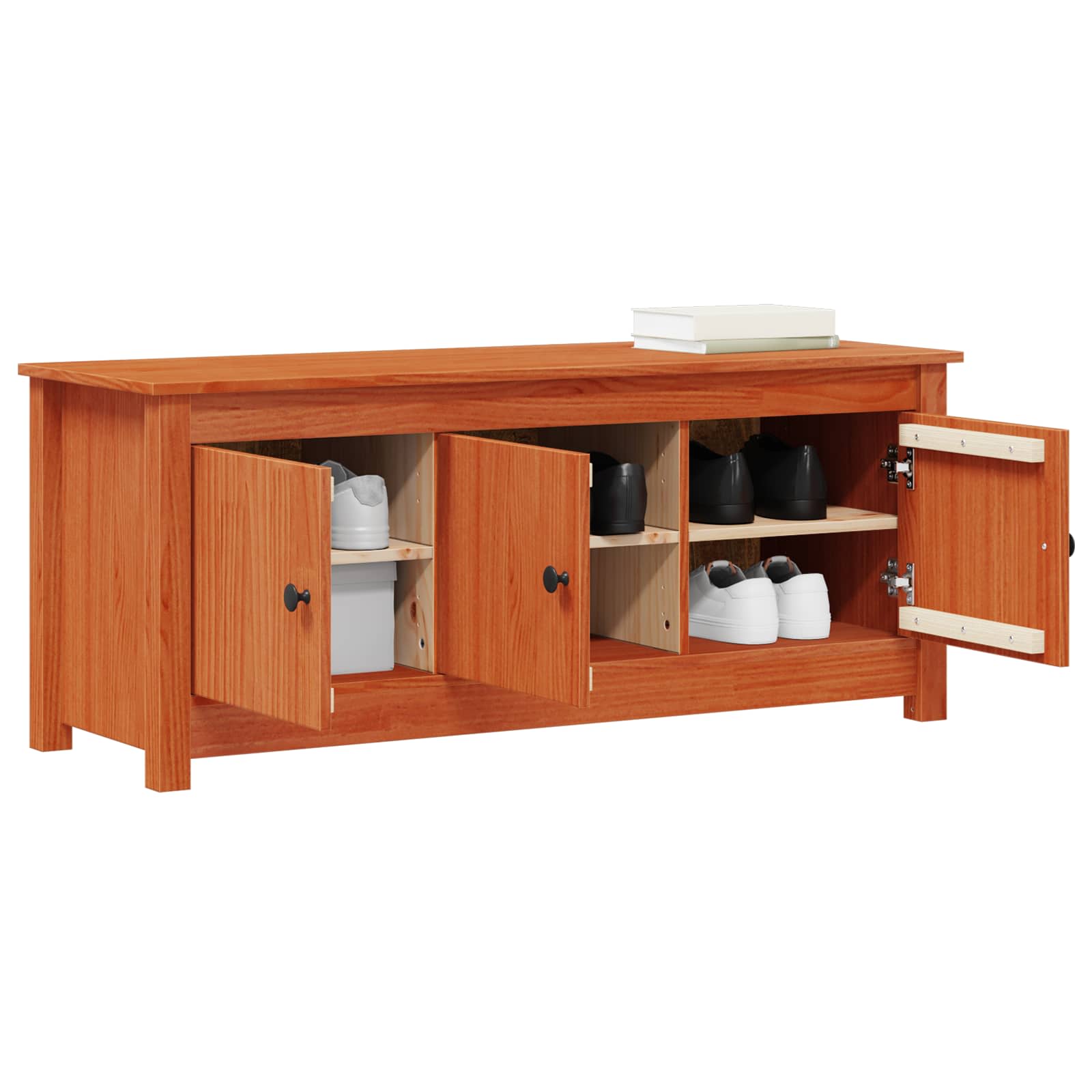 Cipőszekrény viaszbarna 110 x 38 x 45,5 cm tömör fenyő