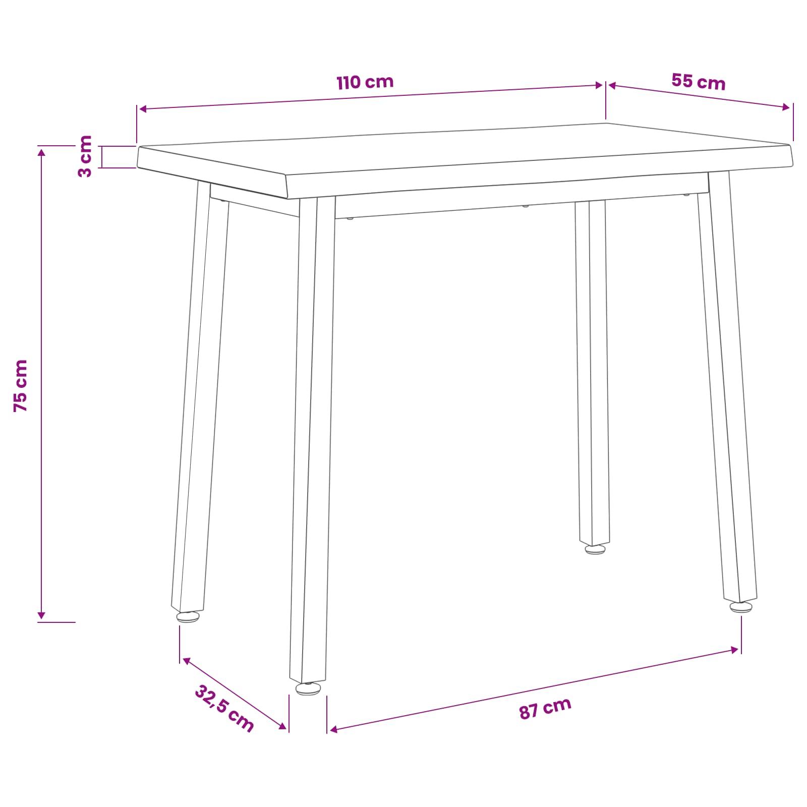 110 x 55 x 75 cm tömör akácfa fehér és fekete négyszögletes