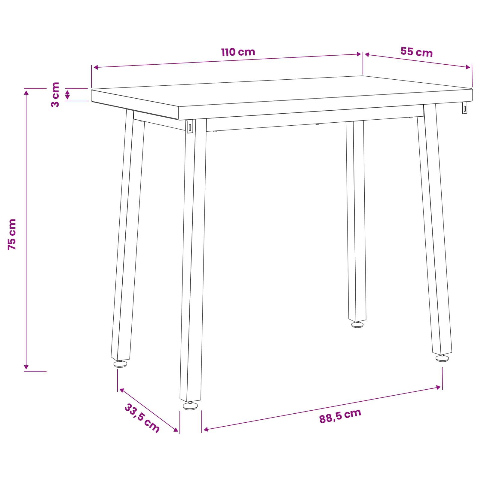 110 x 55 x 75 cm tömör akácfa fehér és fekete négyszögletes