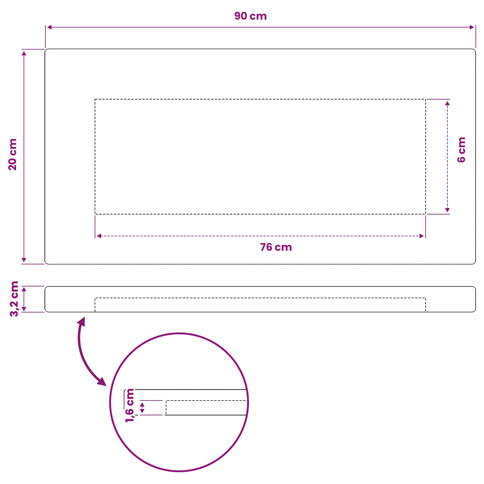 Téglalap asztallap 90 x 20 x 3,2 cm négyszögletes tömör akácfa