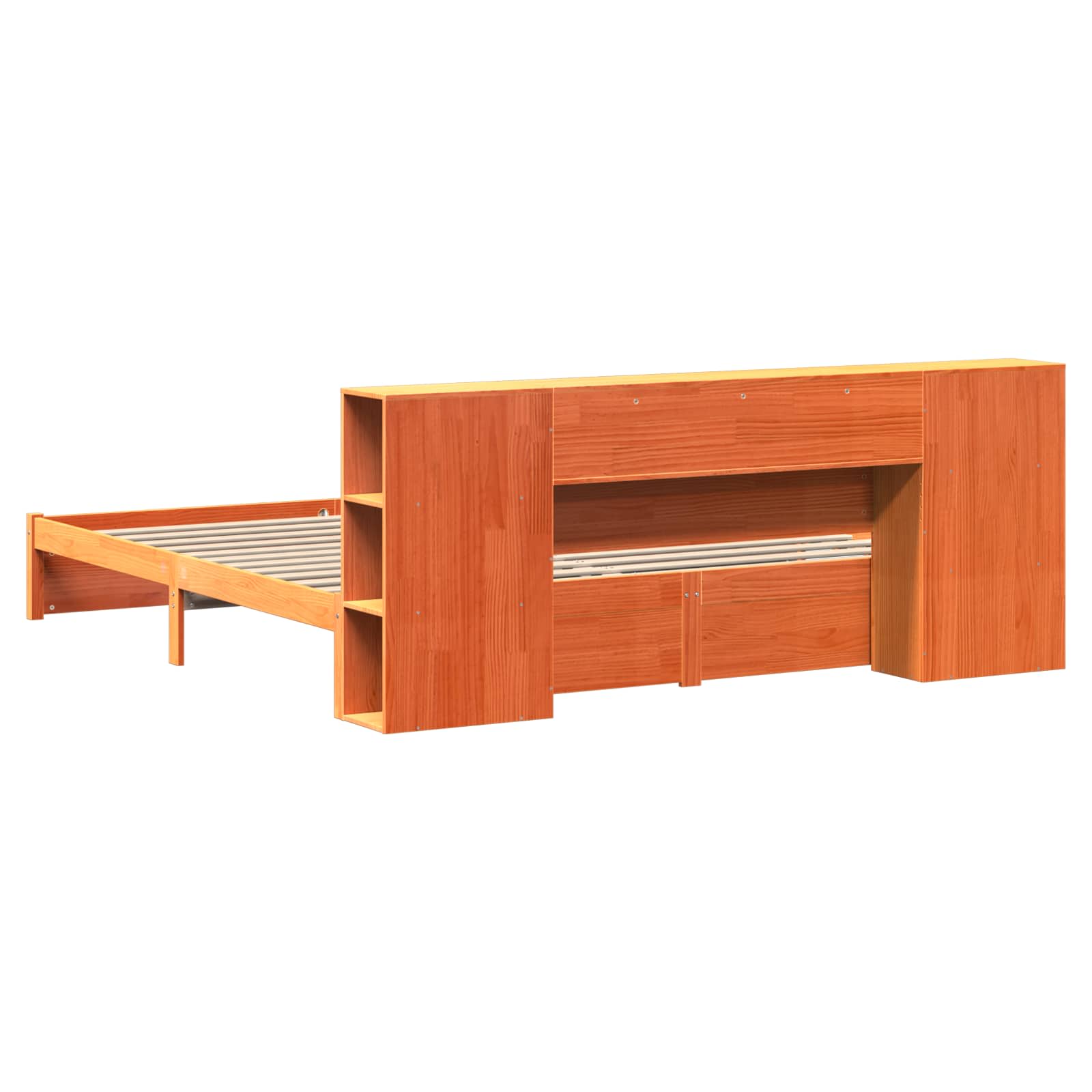 Könyvespolc ágykeret faggyú barna 200 x 200 cm tömör fenyőfa