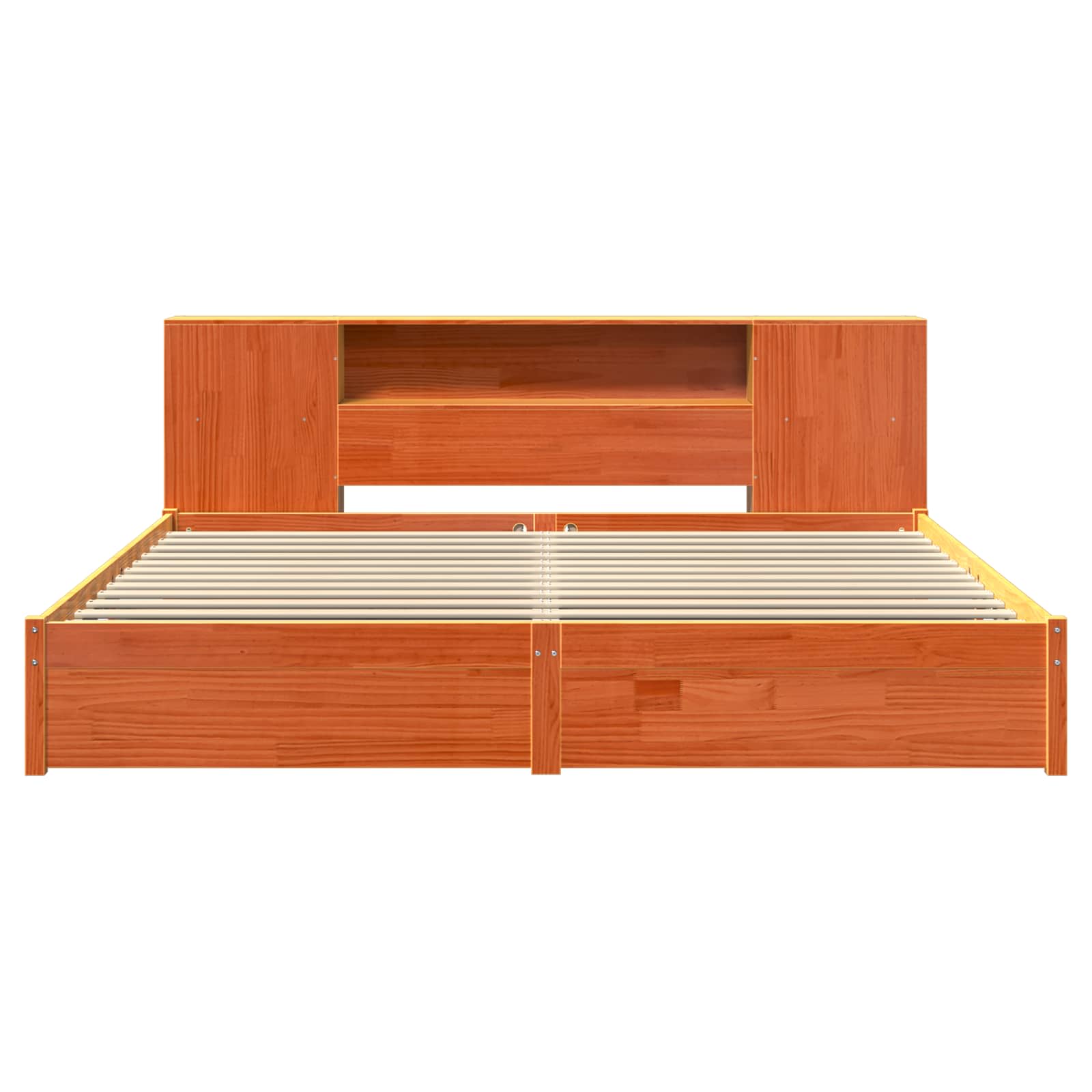 Könyvespolc ágykeret faggyú barna 180 x 200 cm tömör fenyőfa