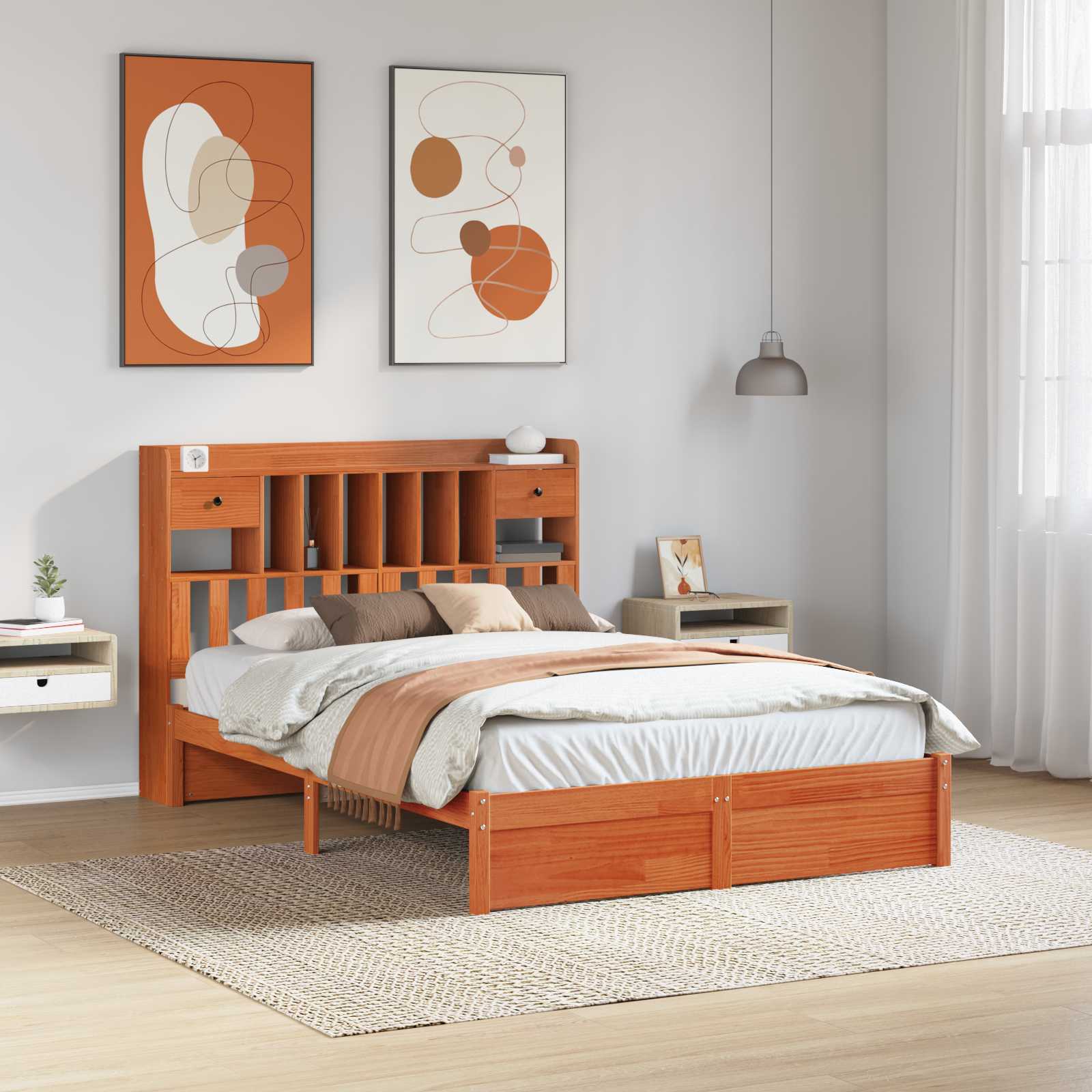 Könyvespolc ágykeret fiókkal 2 pcs faggyú barna 200 x 160 cm