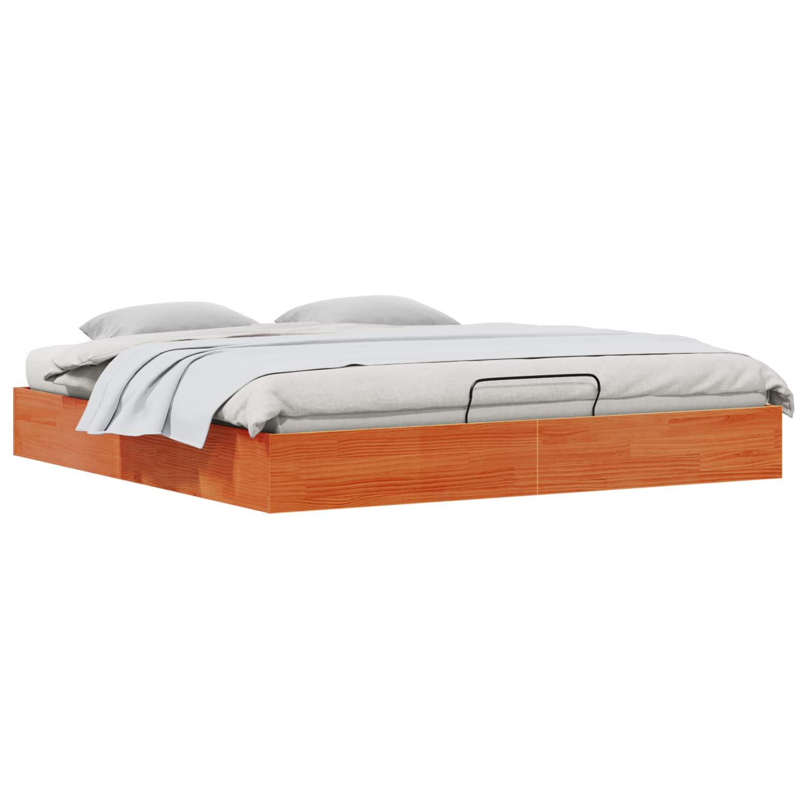 Tárolós ottomán ágykeret viaszbarna 200 x 200 cm tömör fenyő