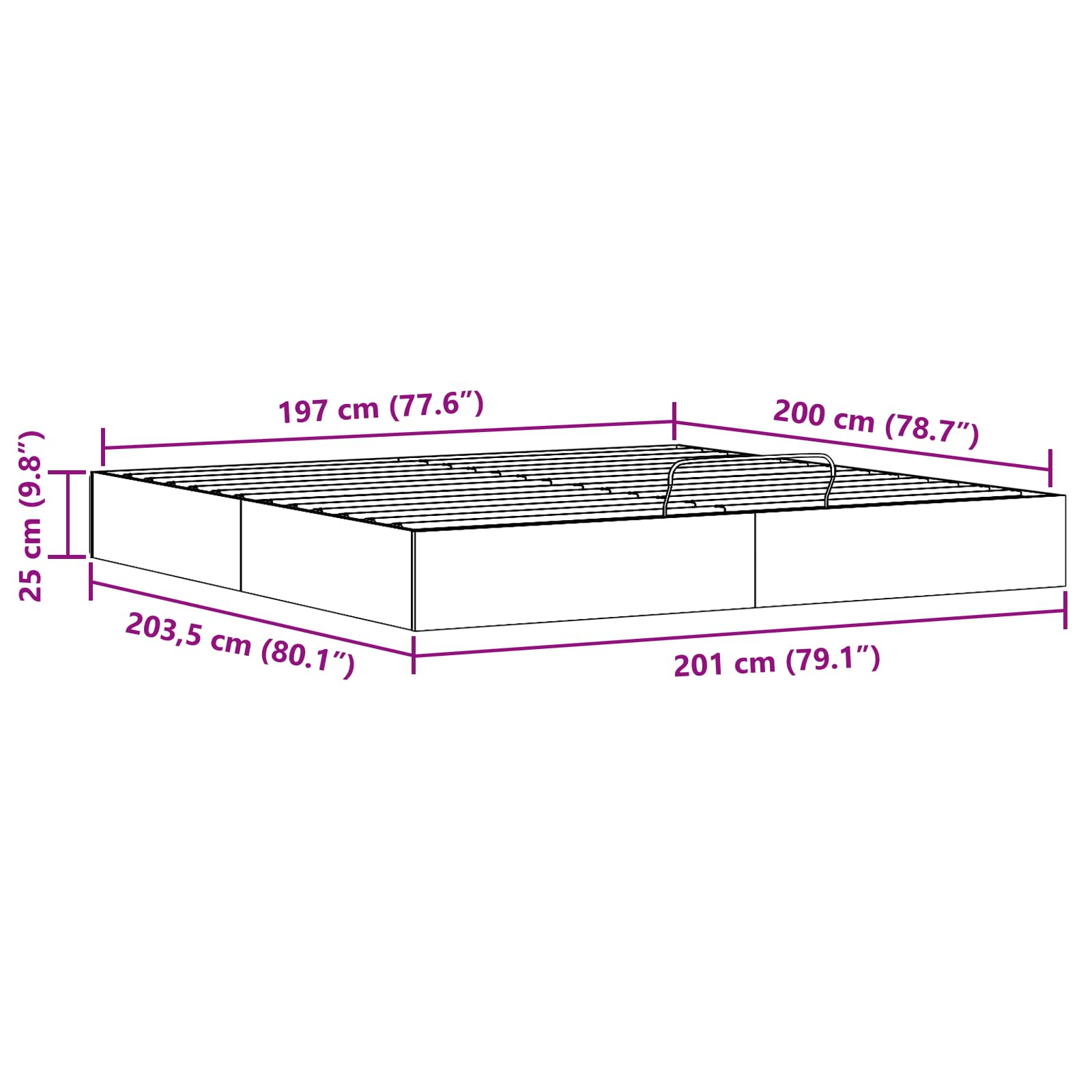 Tárolós ottomán ágykeret viaszbarna 200 x 200 cm tömör fenyő