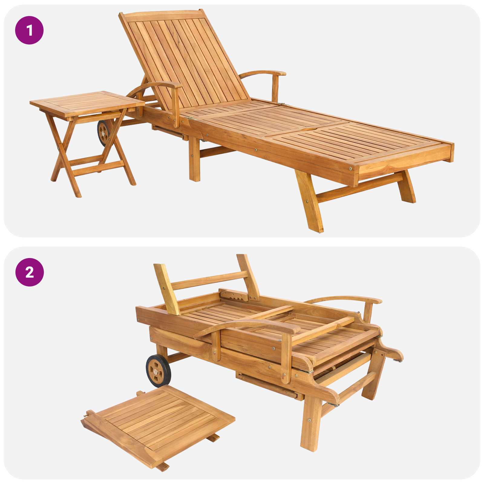 Napozóágy asztallal 2 pcs barna 40 x 40 x 40 cm tömör teakfa