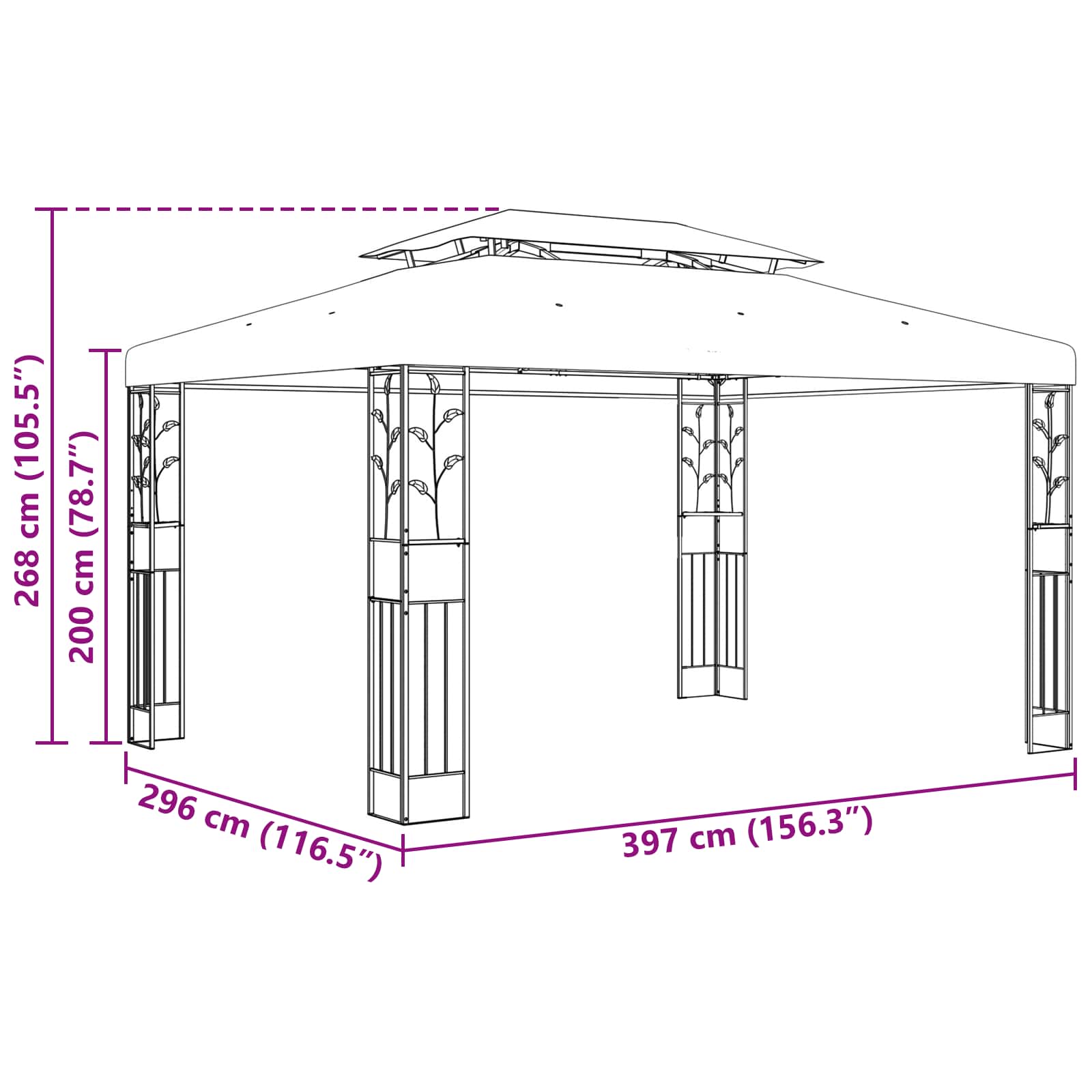 Pavilon 3,97 x 2,96 x 2,68 m bordó poliészter és acél