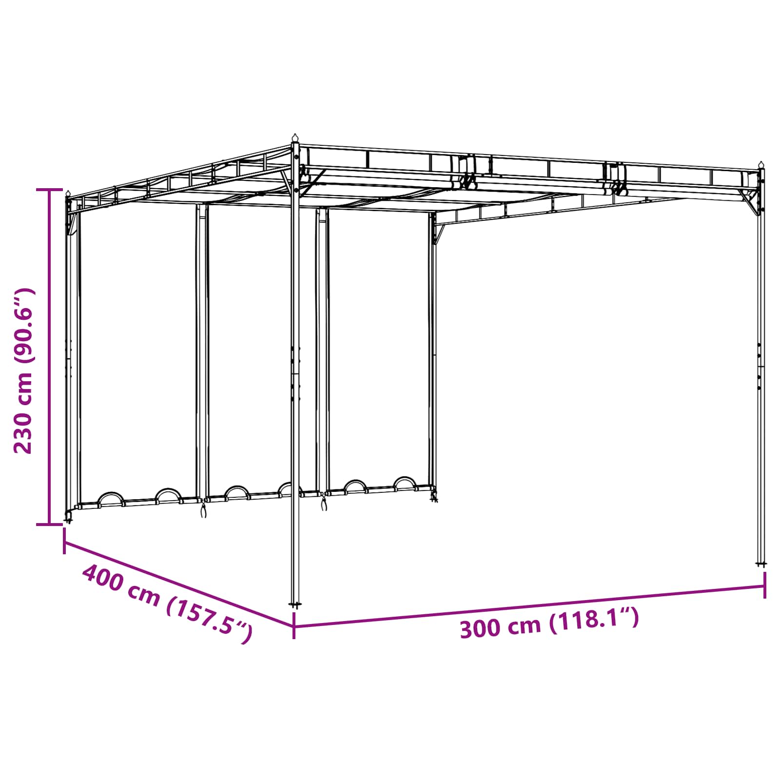 Pavilon 4 x 3 x 2,3 m zöld poliészter és acél