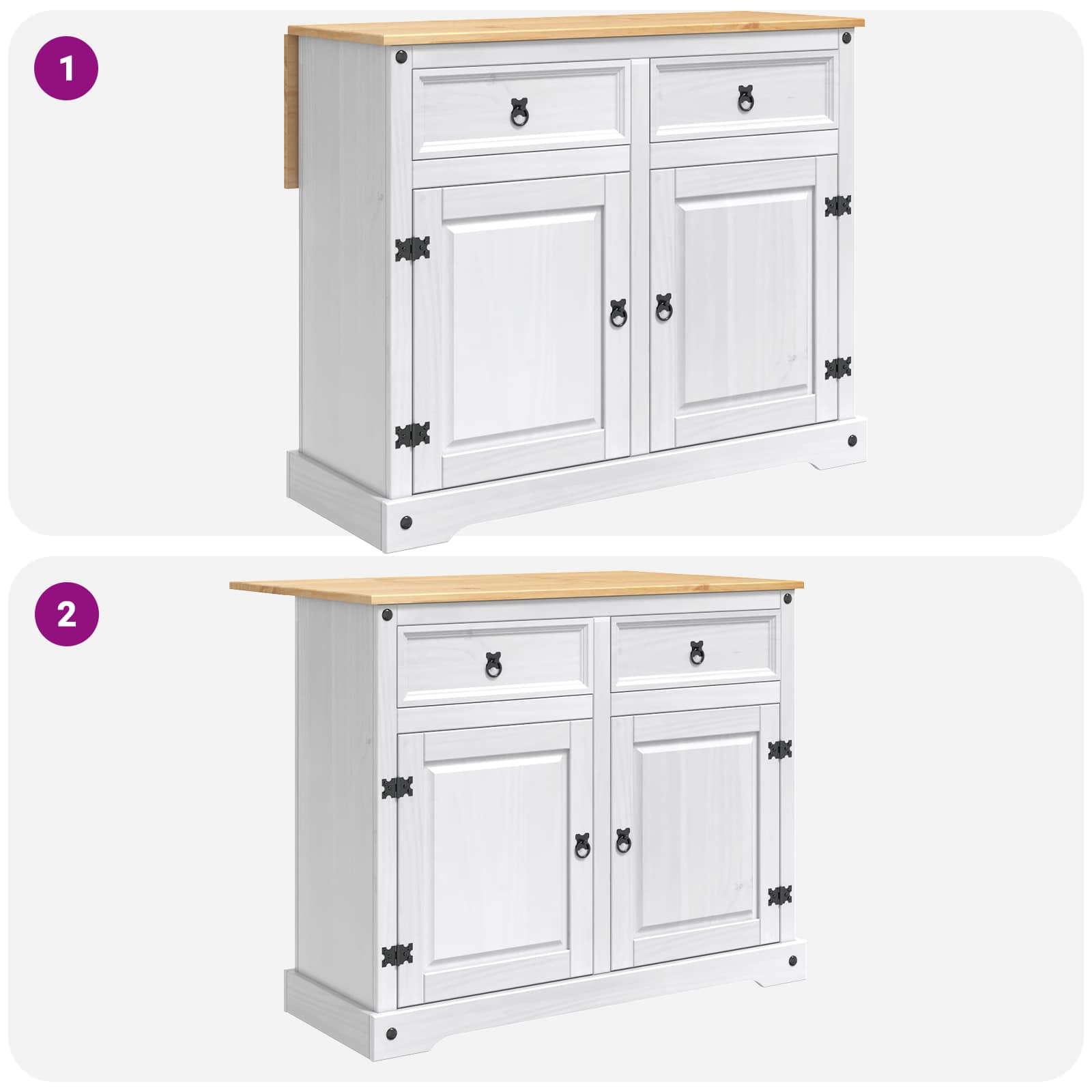 Konyhai sziget szett corona 3 pcs fehér és mézes viasszal