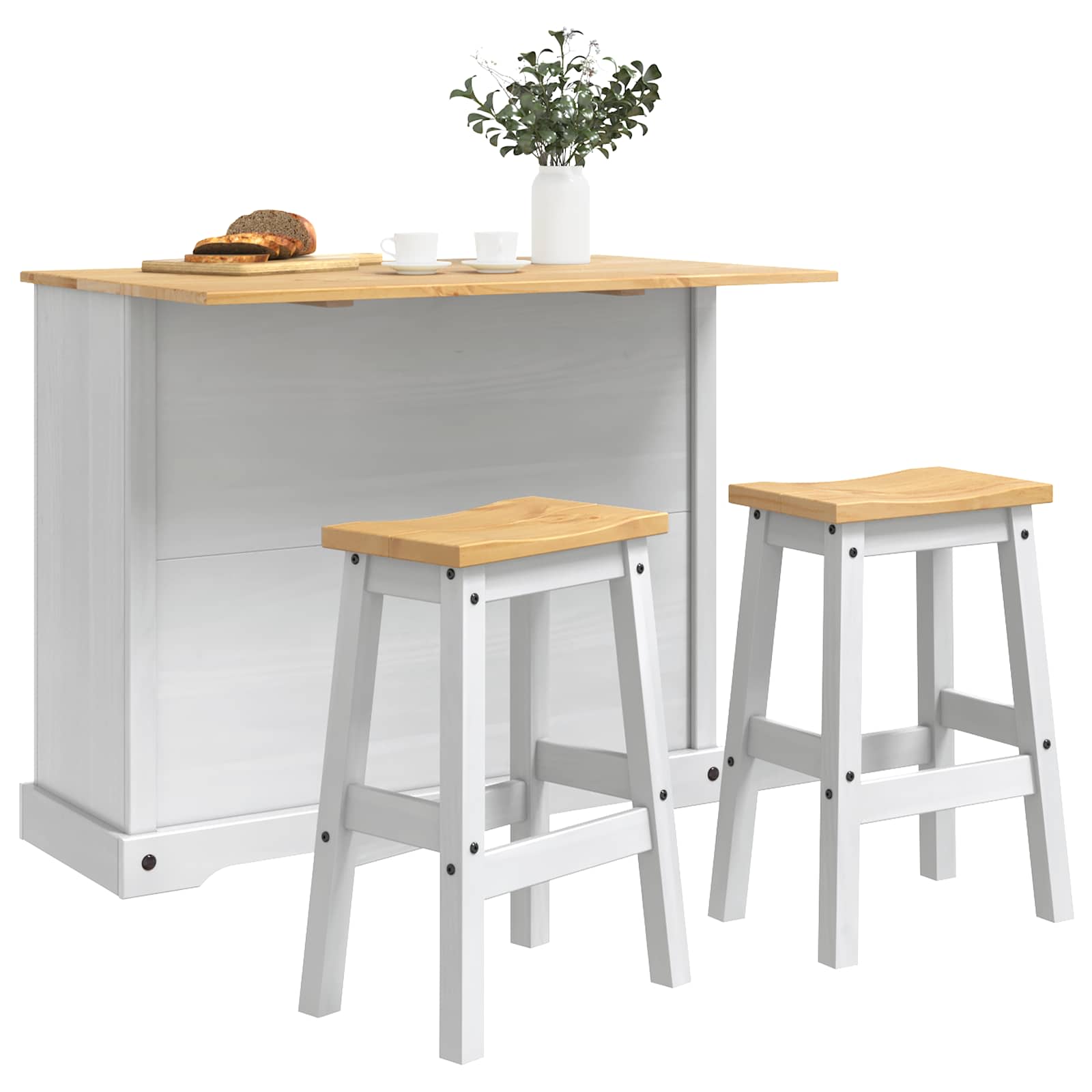 Konyhai sziget szett corona 3 pcs fehér és mézes viasszal