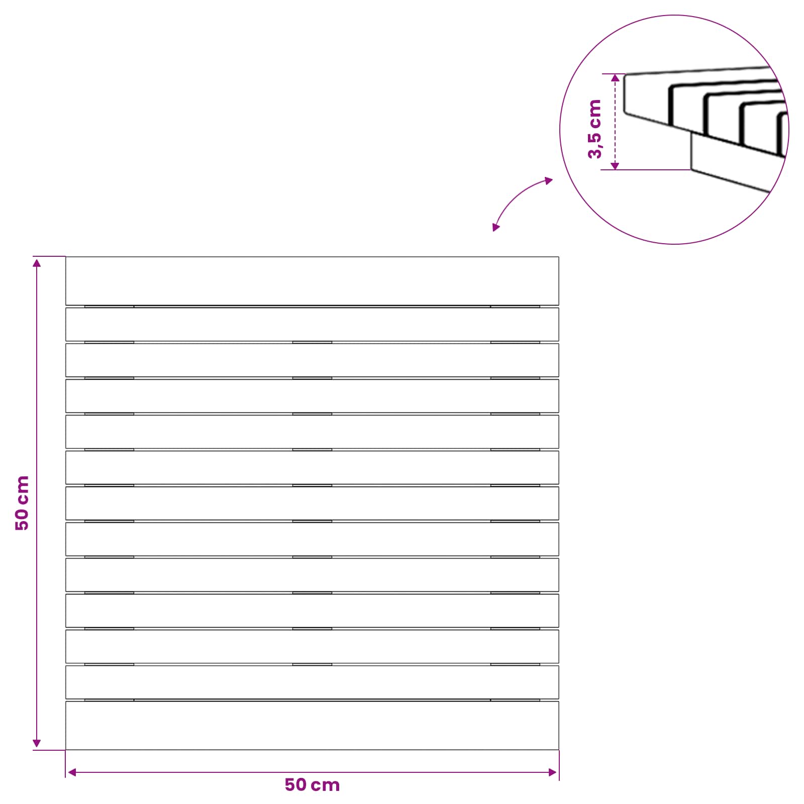 Asztallap 50 x 50 x 3,5 cm négyzet tömör teakfa természetes