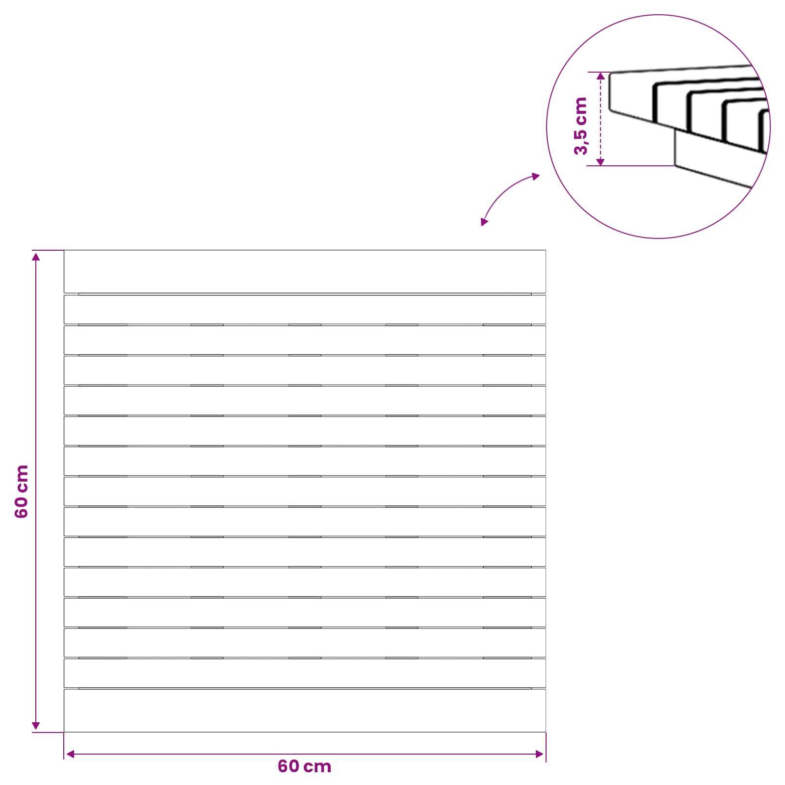 Asztallap 60 x 60 x 3,5 cm négyzet tömör teakfa természetes