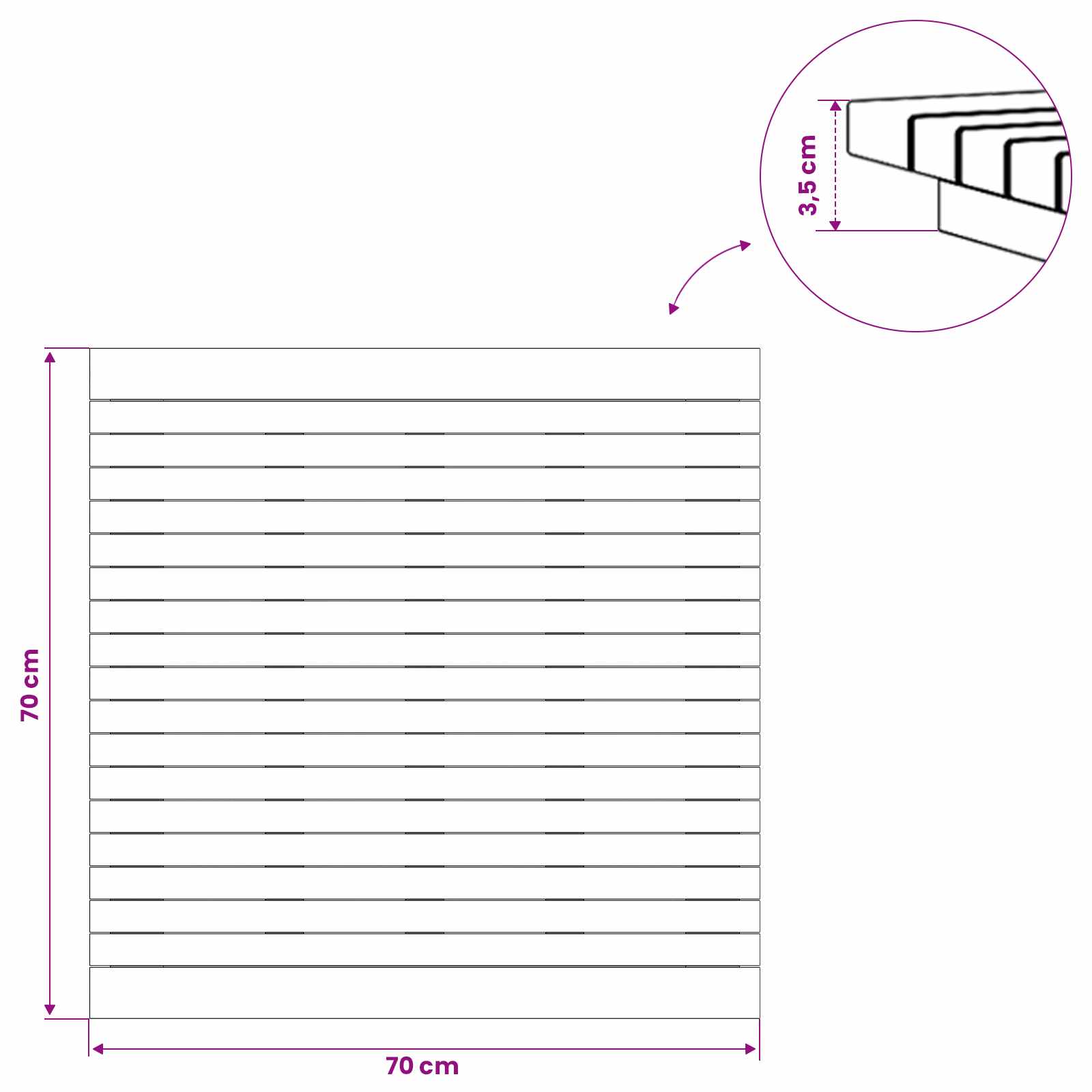 Asztallap 70 x 70 x 3,5 cm négyzet tömör teakfa természetes