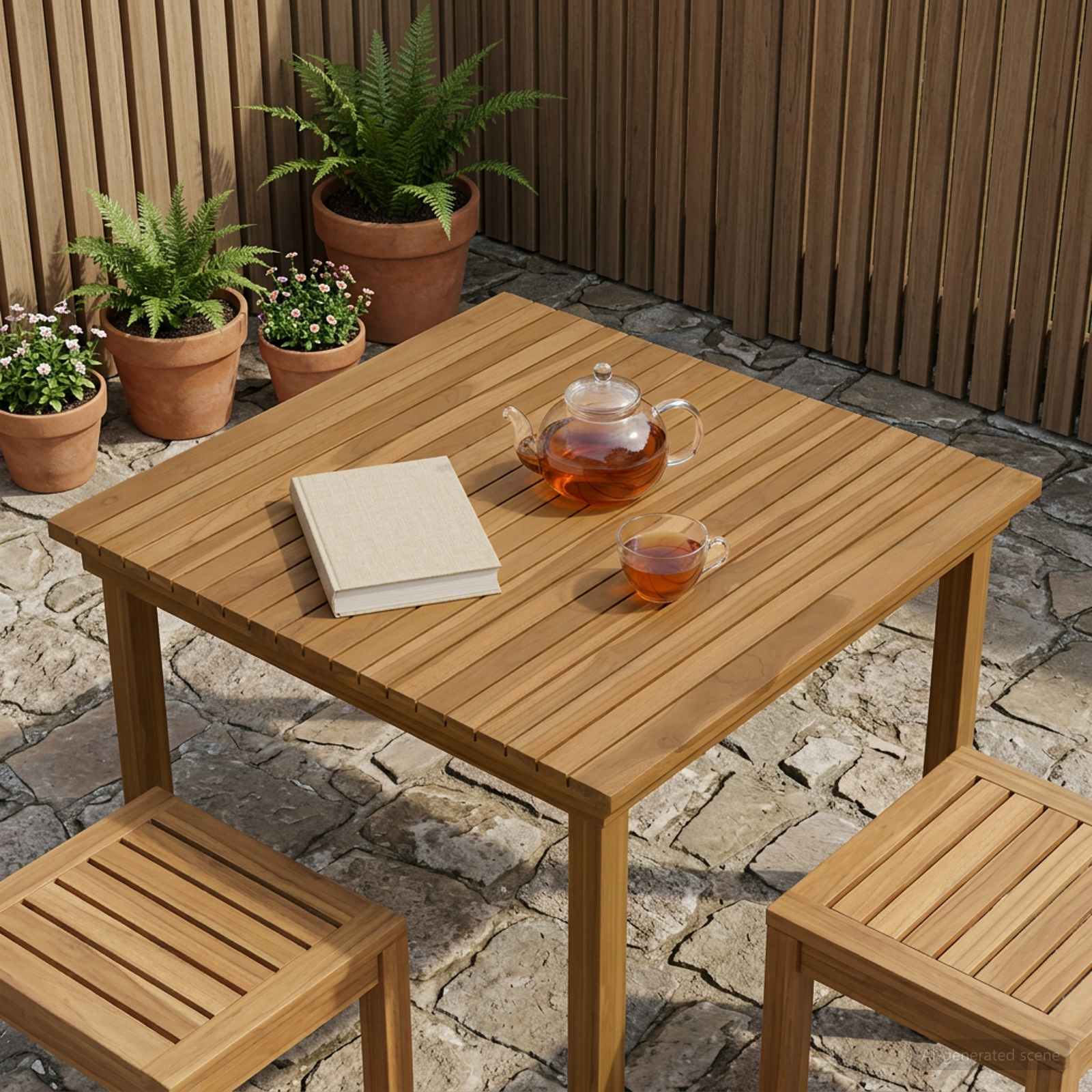 Asztallap 80 x 80 x 3,5 cm négyzet tömör teakfa természetes