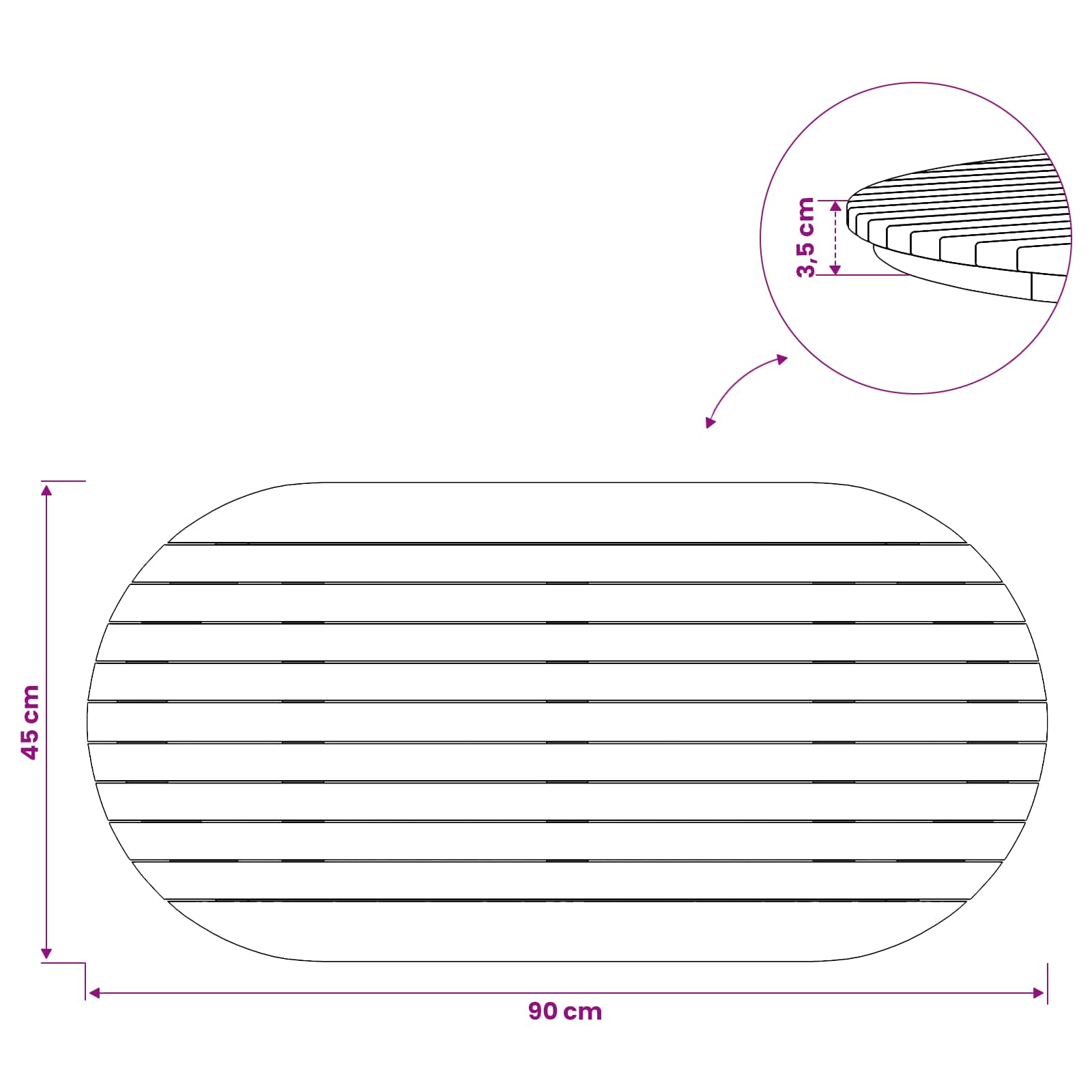 Asztallap 90 x 45 x 3,5 cm ovális tömör teakfa természetes