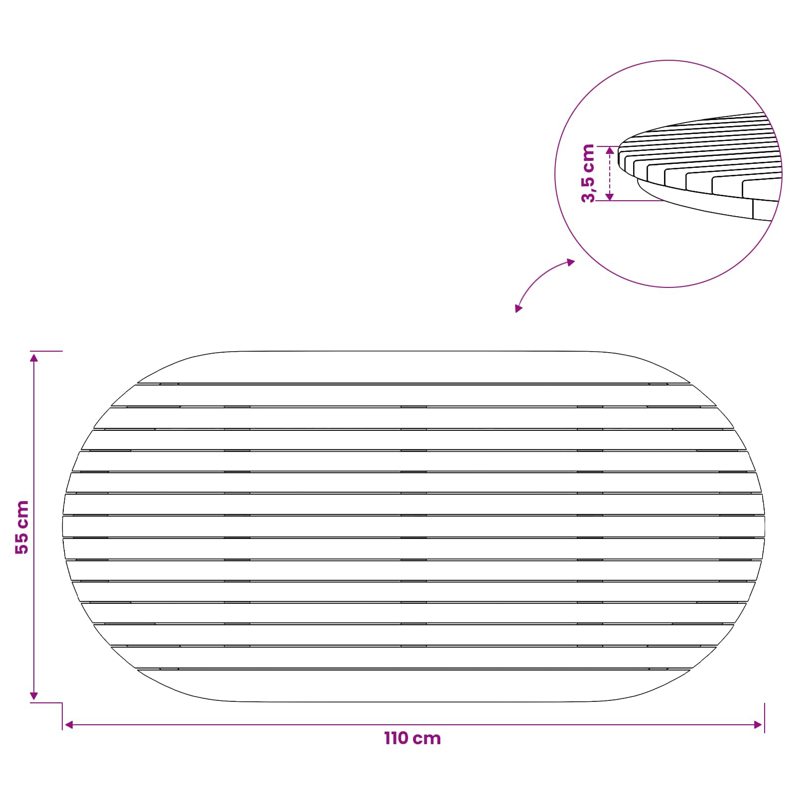 Asztallap 110 x 55 x 3,5 cm ovális tömör teakfa természetes