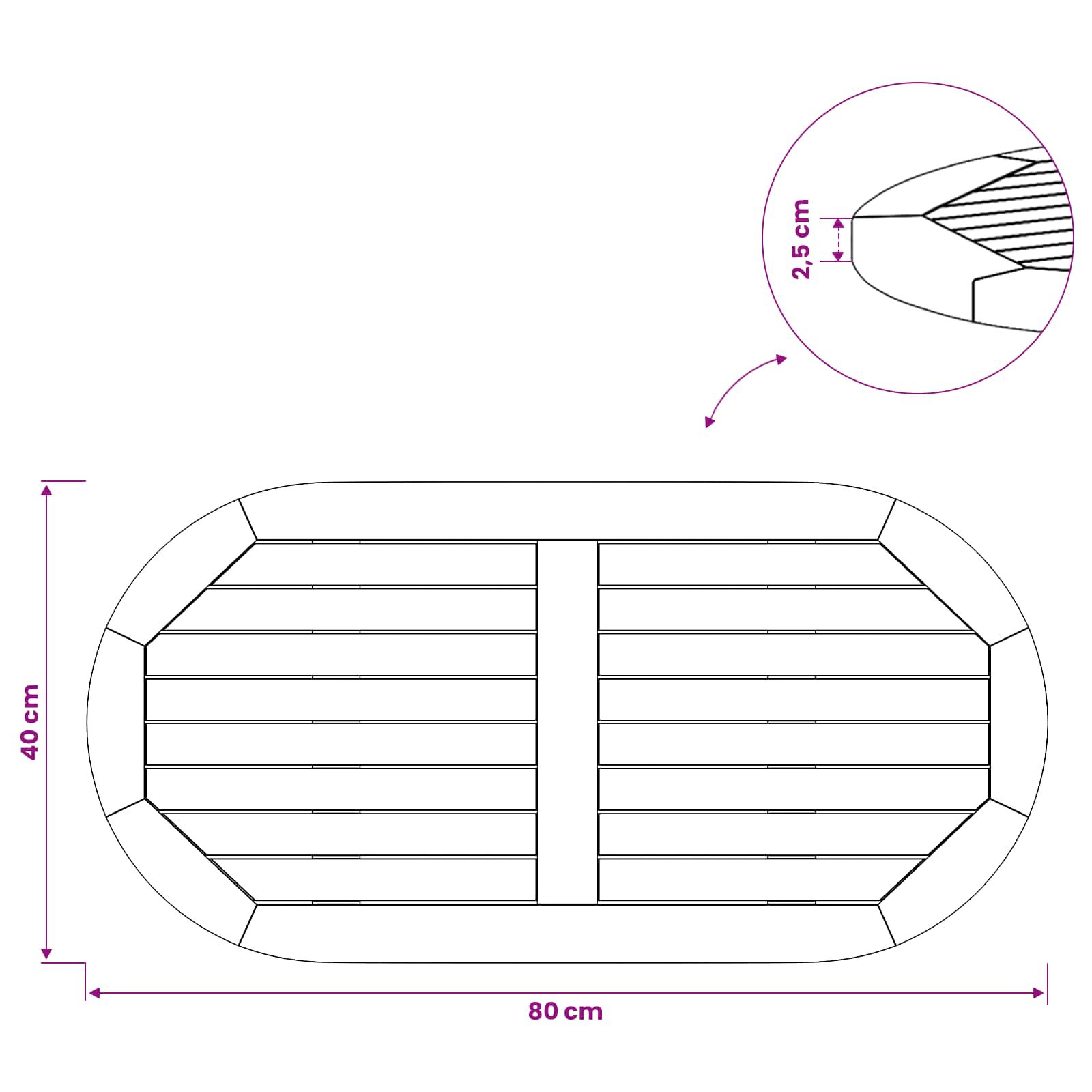 Asztallap 80 x 40 x 2,5 cm ovális tömör teakfa természetes