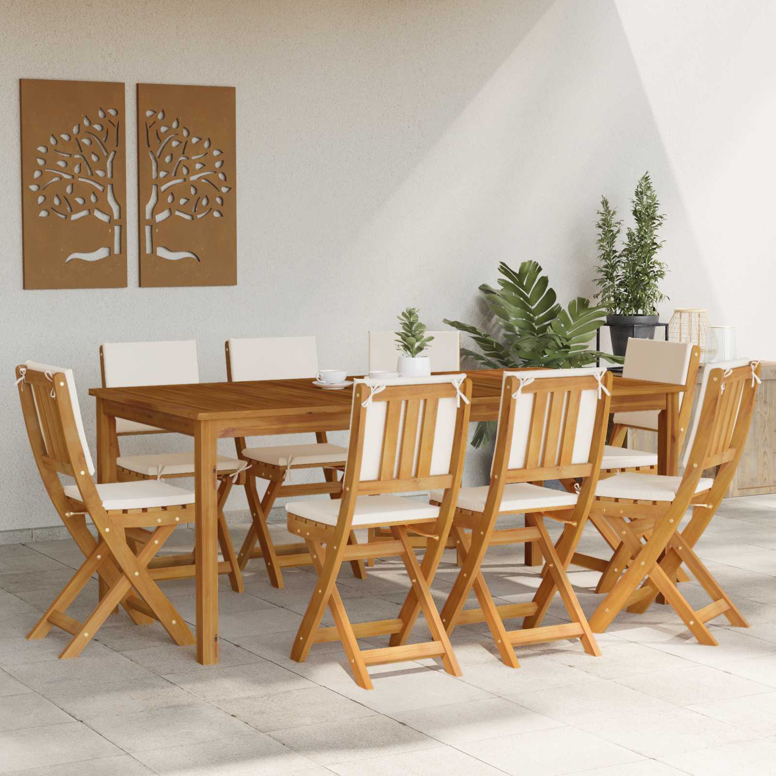 Kültéri bistro székek párnával 8 pcs krémfehér 38 x 46 x 85 cm