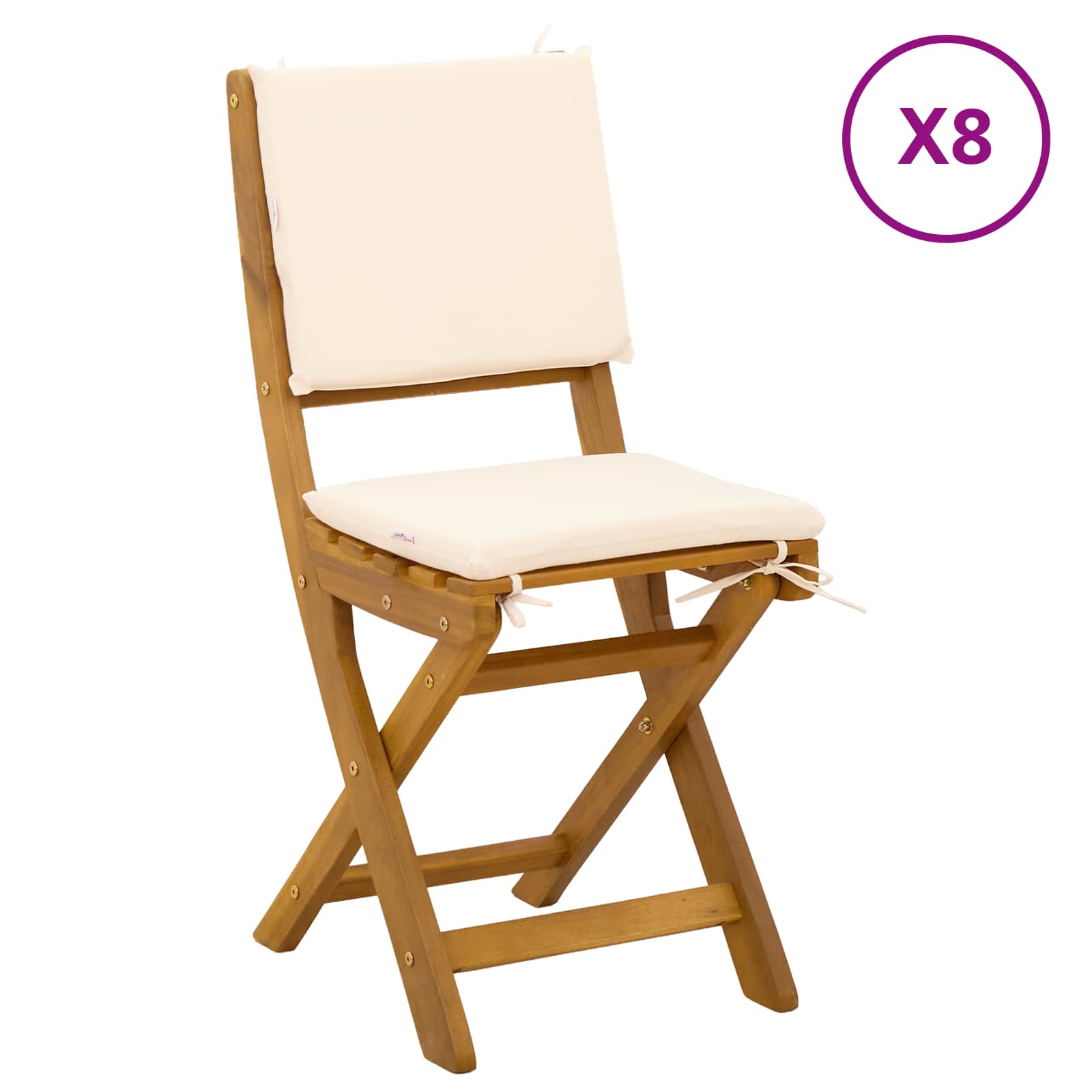 Kültéri bistro székek párnával 8 pcs krémfehér 38 x 46 x 85 cm