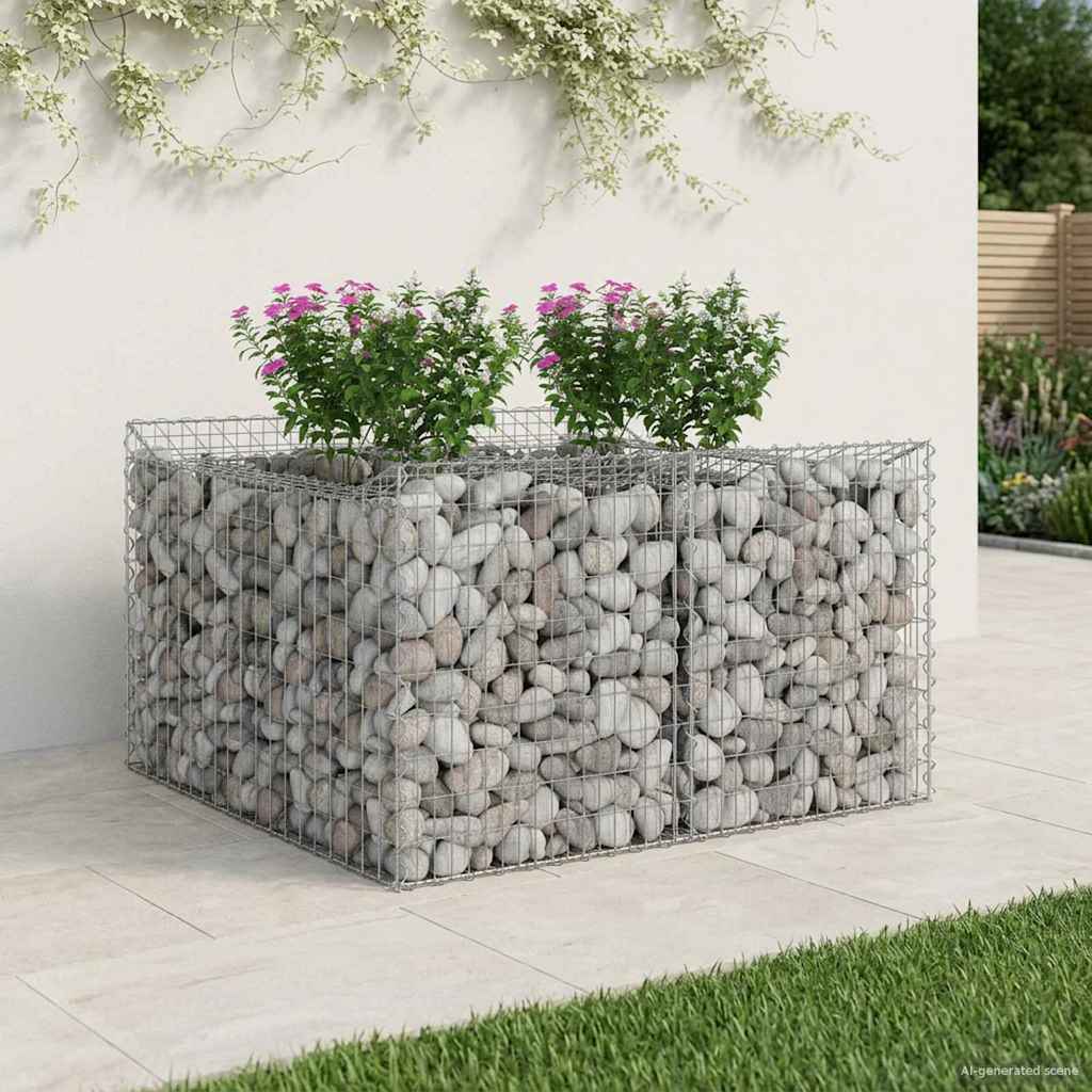 Gabion emelt ágy ezüst 100 x 100 x 60 cm horganyzott acél