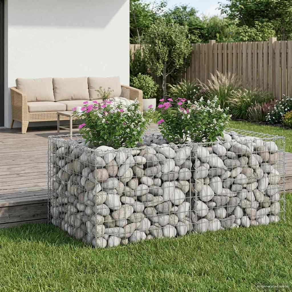 Gabion emelt ágy ezüst 100 x 100 x 60 cm horganyzott acél