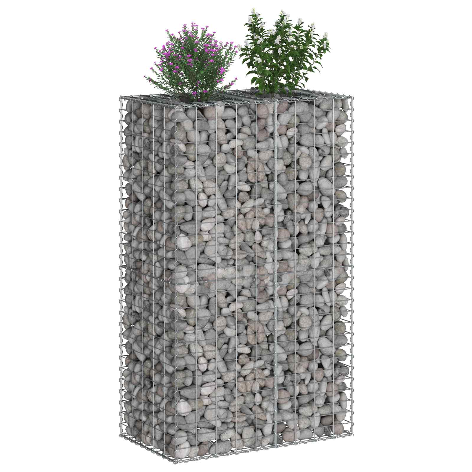 Gabion emelt ágy ezüst 90 x 50 x 150 cm horganyzott acél
