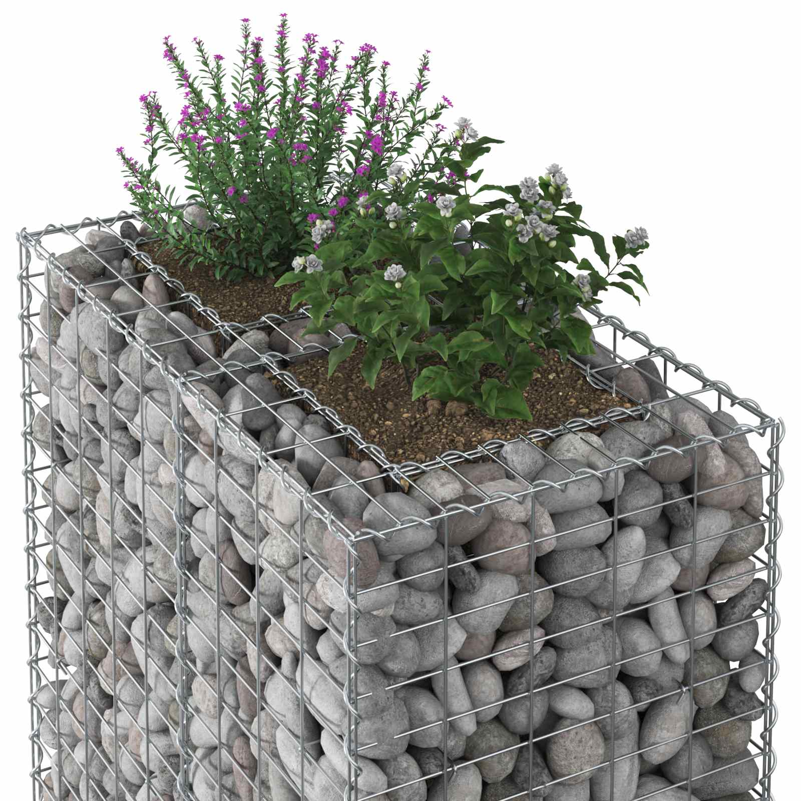 Gabion emelt ágy ezüst 90 x 50 x 150 cm horganyzott acél