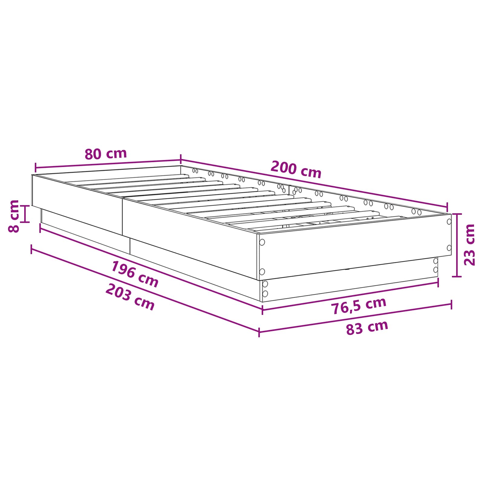 Led-es ágykeret sonoma tölgy 80 x 200 cm szerelt fa