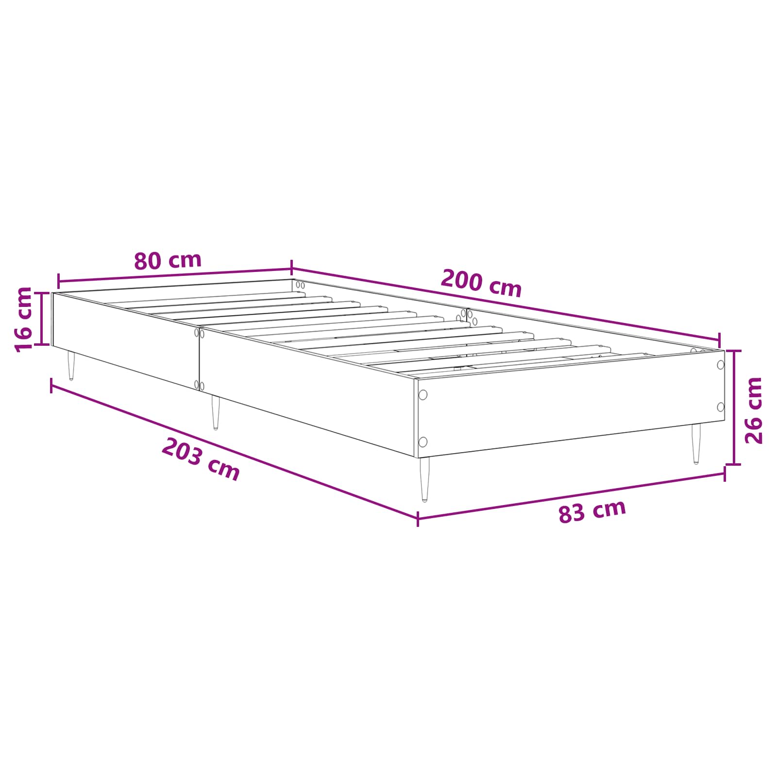 Ágykeret fekete tölgy 80 x 200 cm szerelt fa