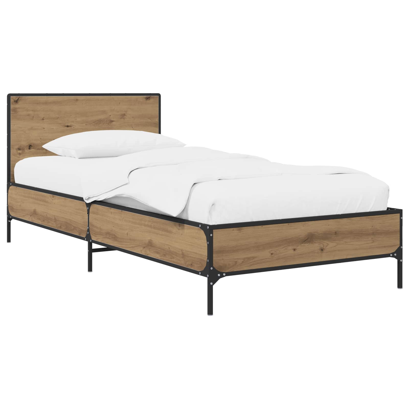 Ágykeret támlával kézműves tölgy színű 80 x 200 cm szerelt fa