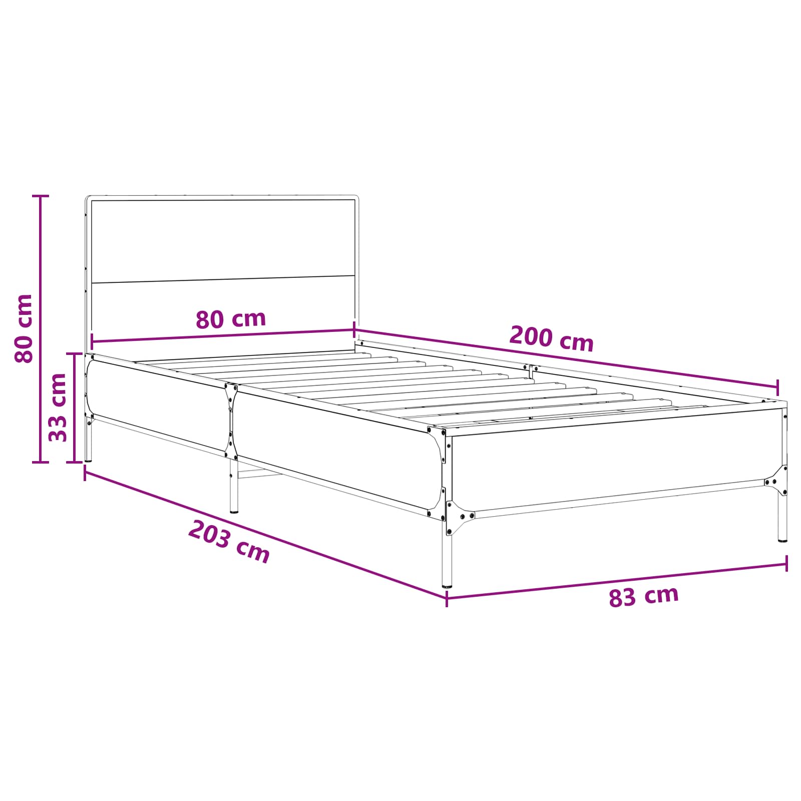Ágykeret támlával kézműves tölgy színű 80 x 200 cm szerelt fa