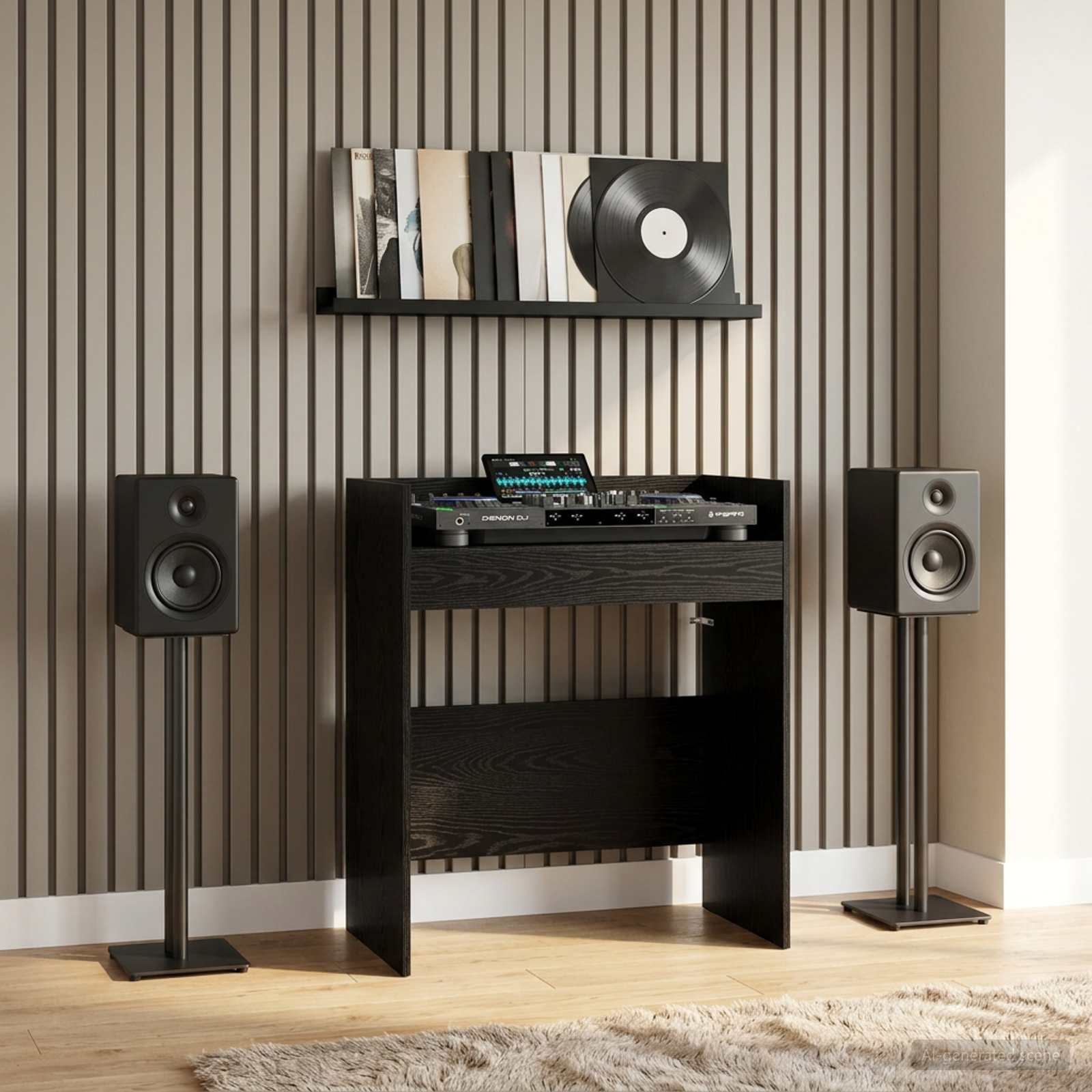 Dj asztal fekete tölgy 102 x 45 x 102 cm szerelt fa