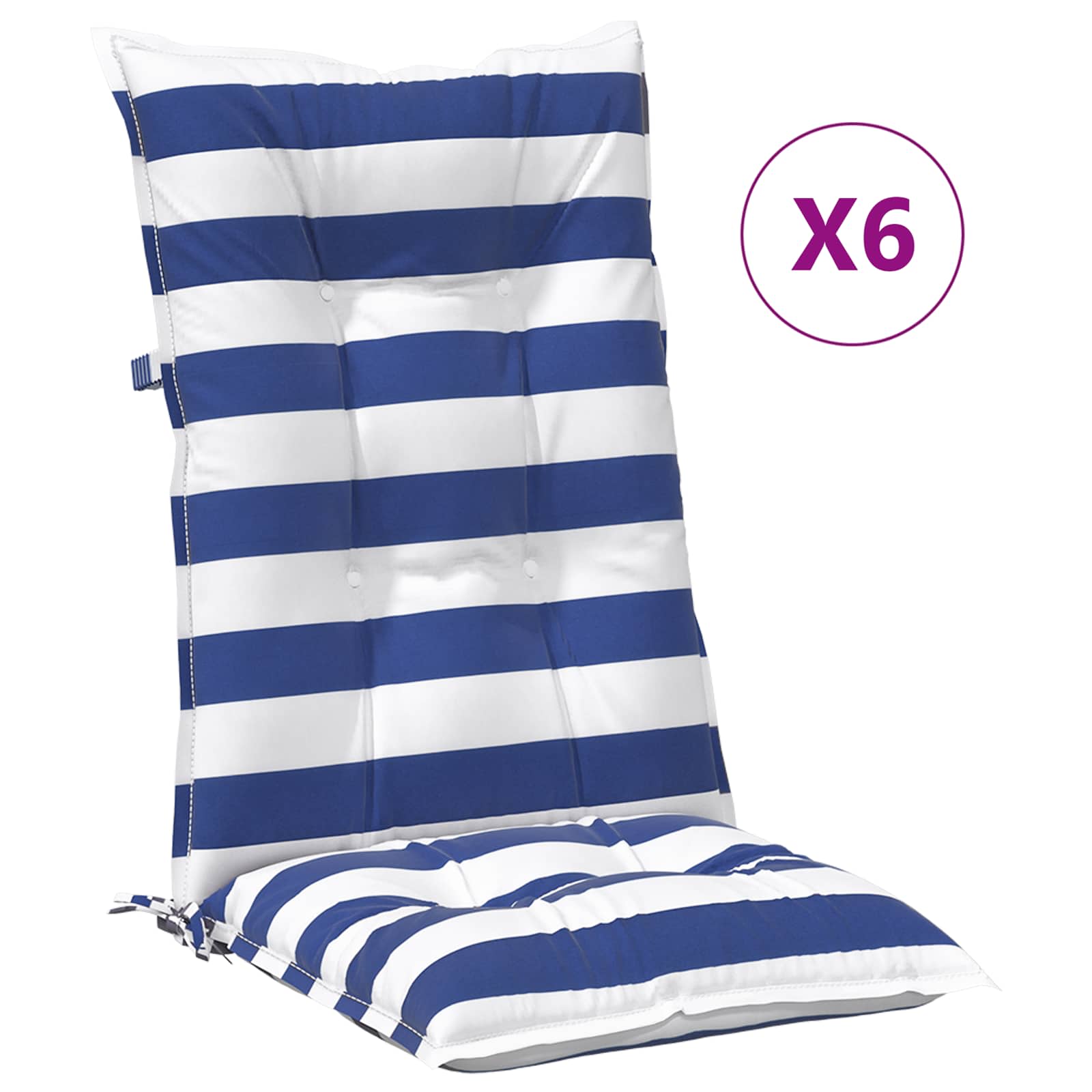 Kültéri párna 6 pcs kék és fehér 120 x 50 x 7 cm szövet