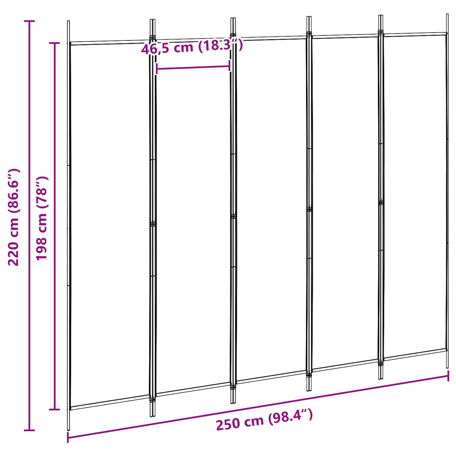 5-paneles szoba elválasztó bézs 250 x 220 cm szövet