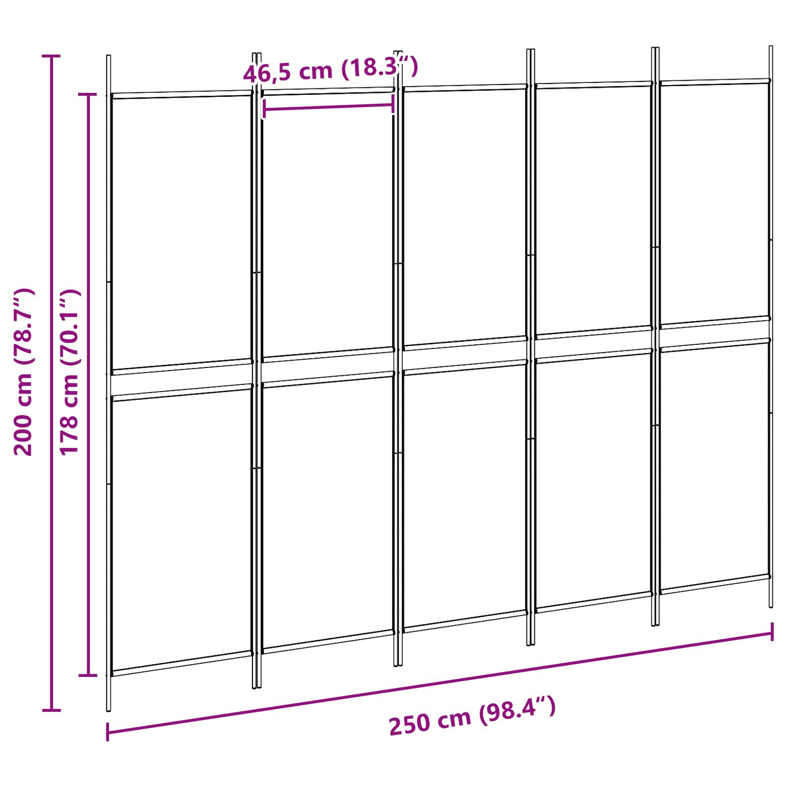 5-paneles szoba elválasztó bézs 250 x 200 cm szövet