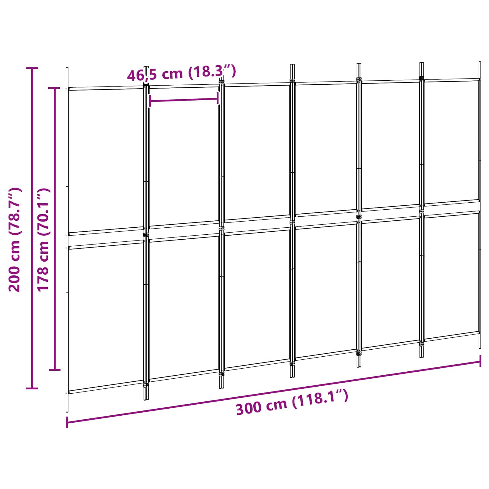6-paneles szobaelválasztó bézs 300 x 200 cm szövet