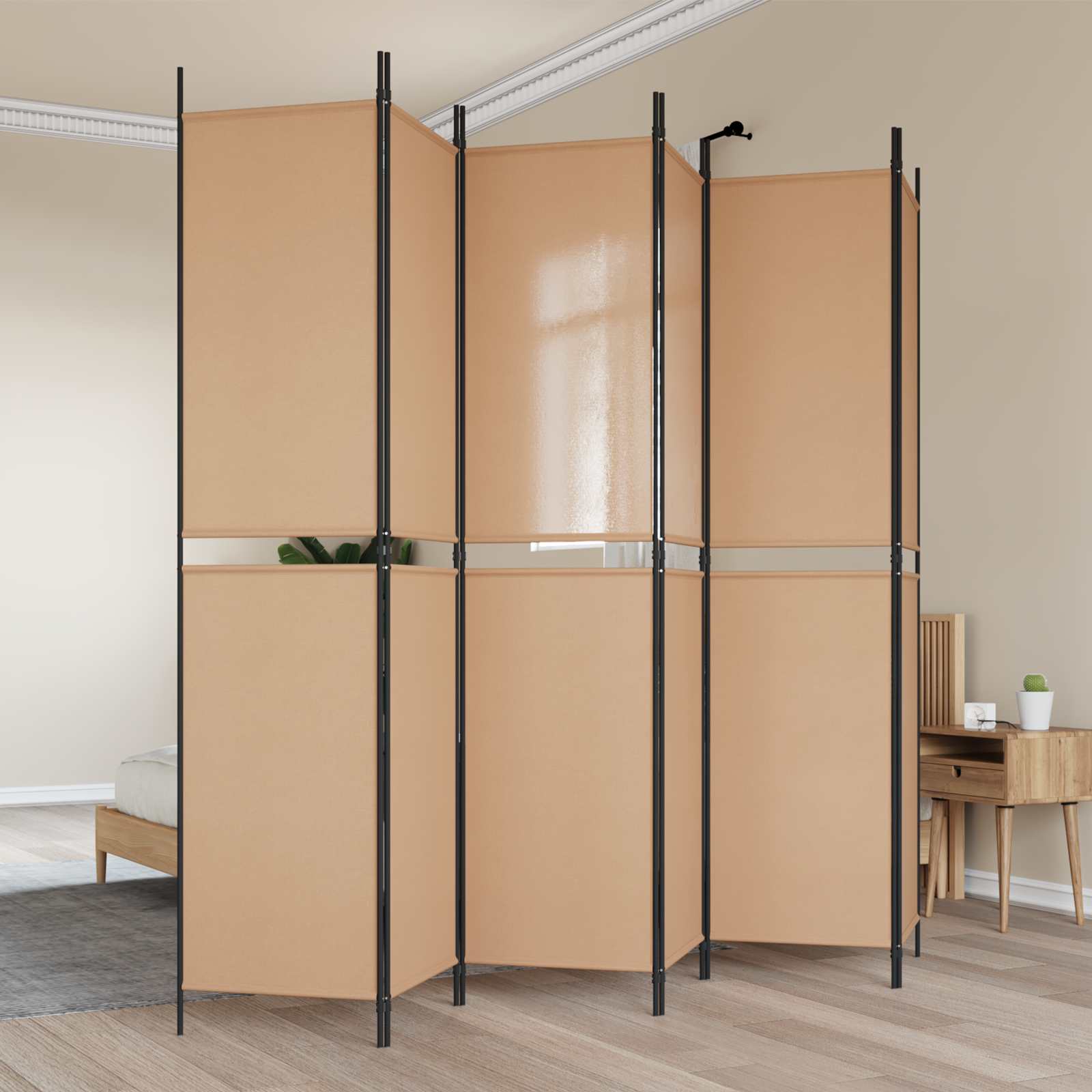 6-paneles szobaelválasztó bézs 300 x 220 cm szövet