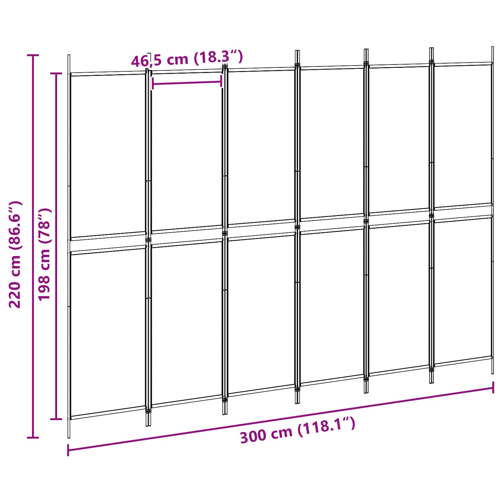 6-paneles szobaelválasztó bézs 300 x 220 cm szövet