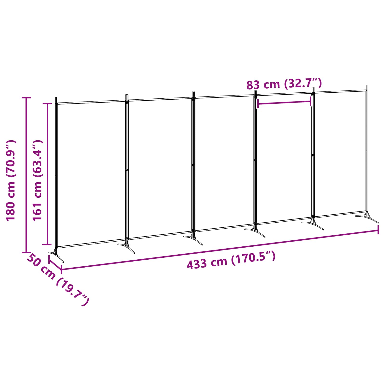 5-paneles szoba elválasztó bézs 433 x 180 cm szövet