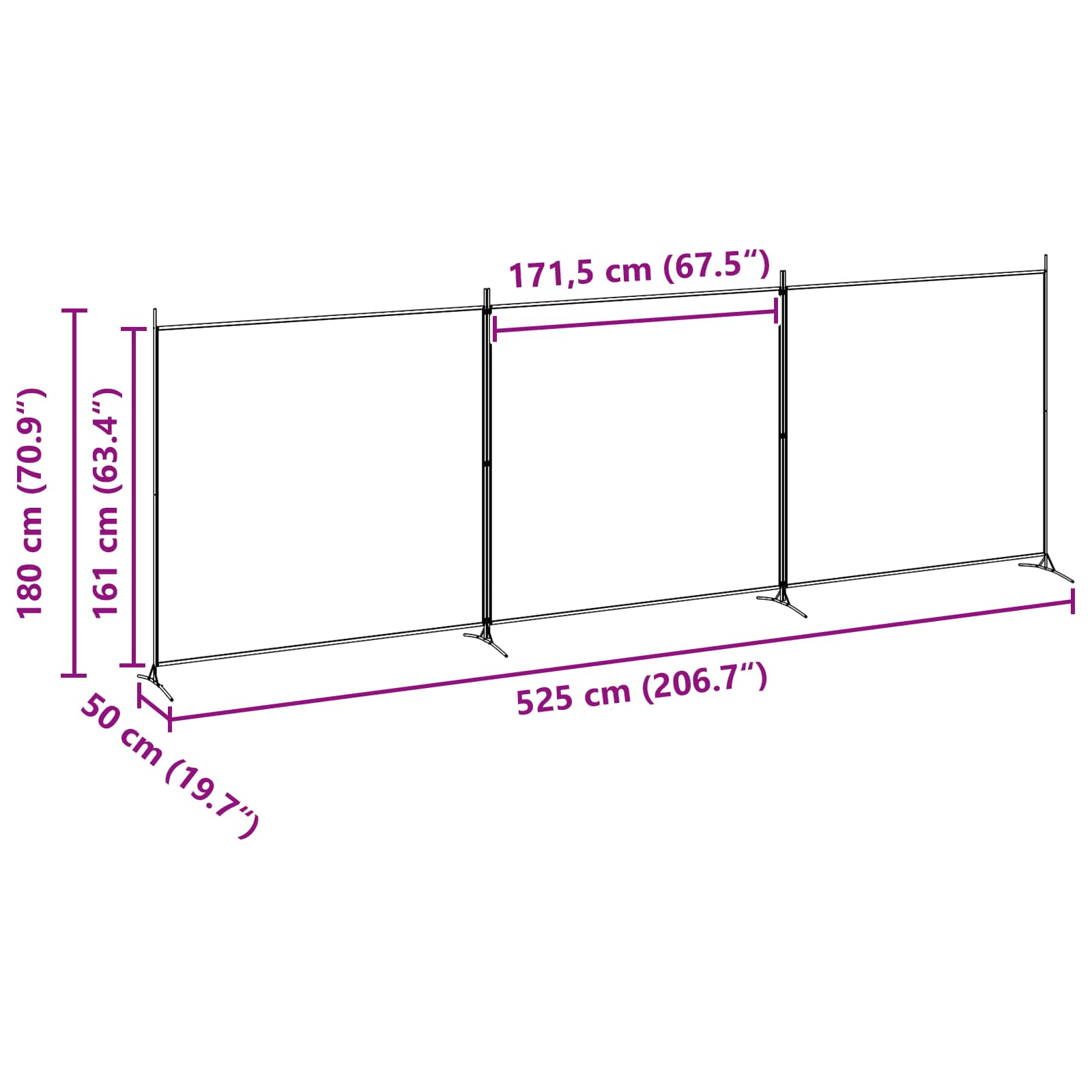 4-paneles szoba elválasztó bézs 525 x 180 cm szövet