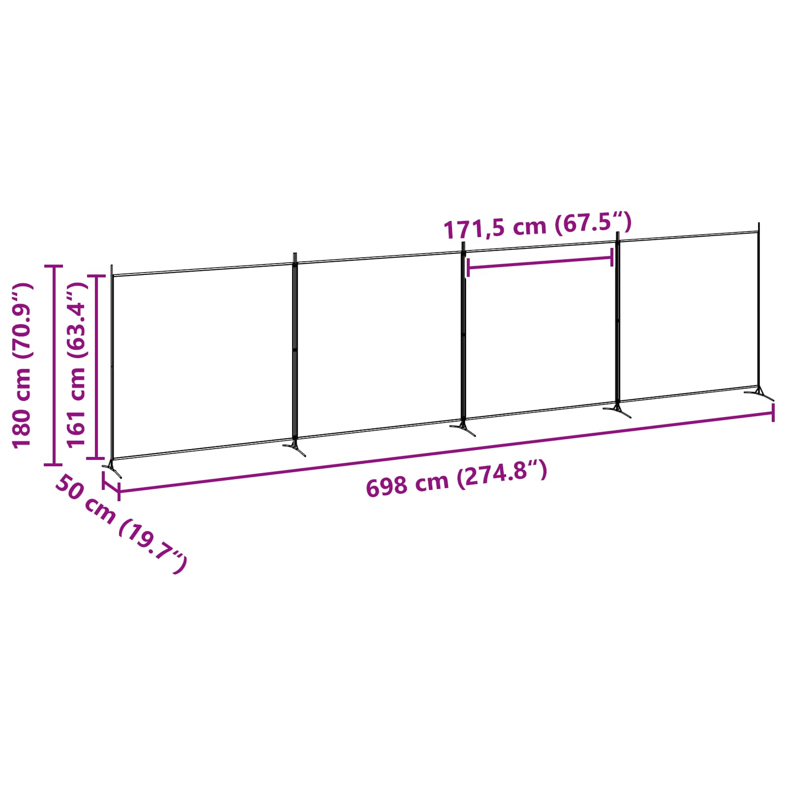 4-paneles szoba elválasztó bézs 698 x 180 cm szövet