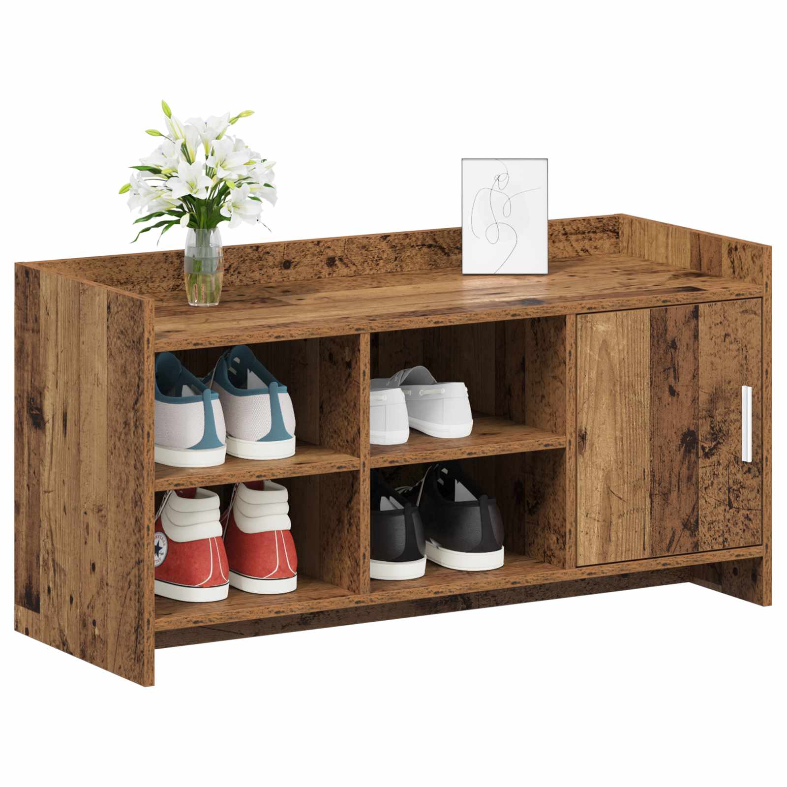 Cipőszekrény tárolóval antik fa 100 x 39,5 x 51 cm szerelt fa
