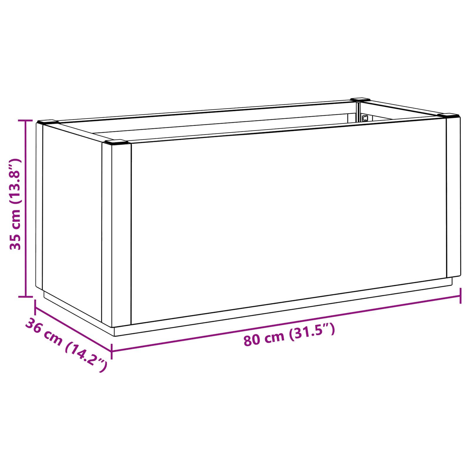 Kerti virágtartó doboz barna 80 x 36 x 35 cm polipropilén