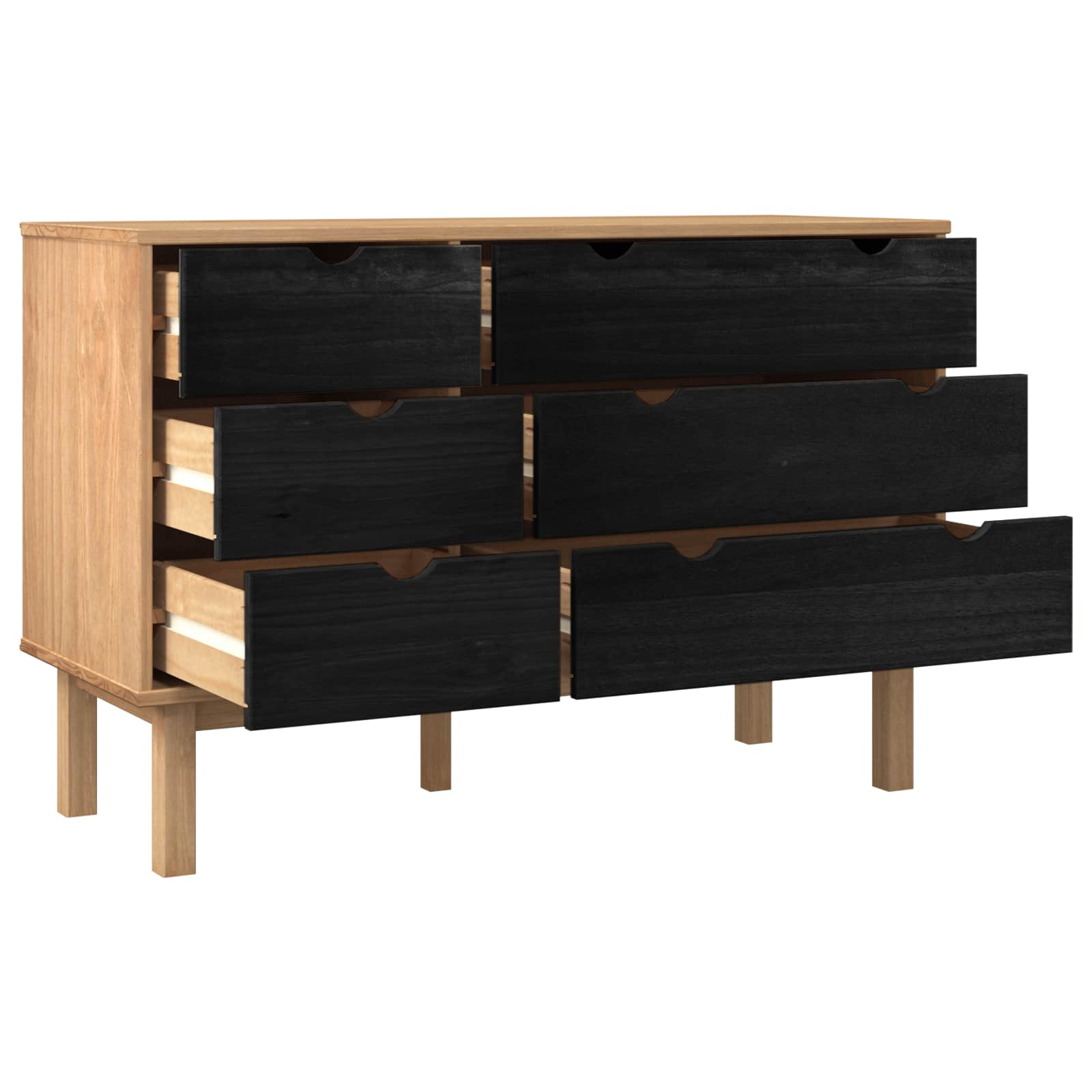 Fiókos szekrény otta fekete 111 x 43 x 73,5 cm tömör fenyőfa