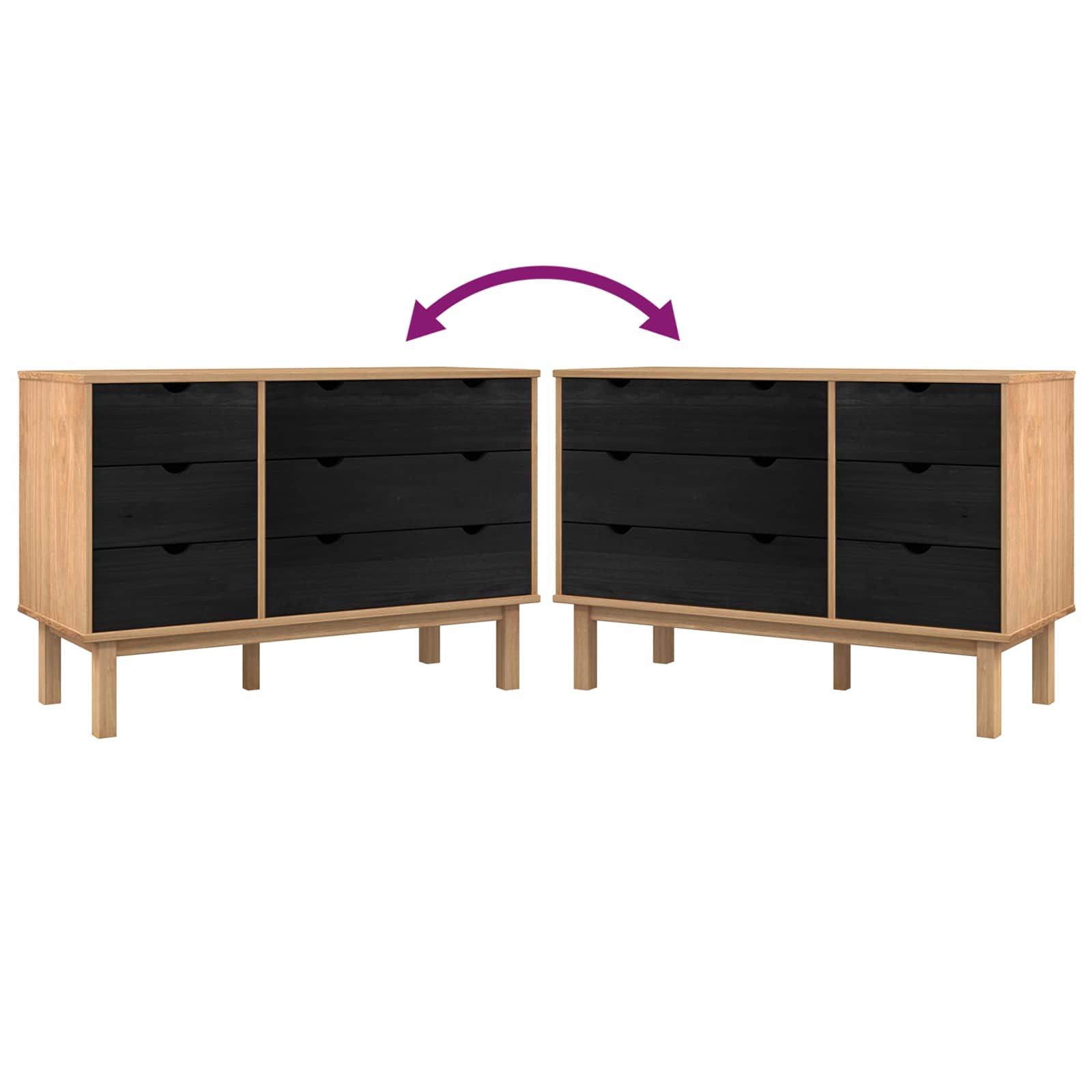 Fiókos szekrény otta fekete 111 x 43 x 73,5 cm tömör fenyőfa
