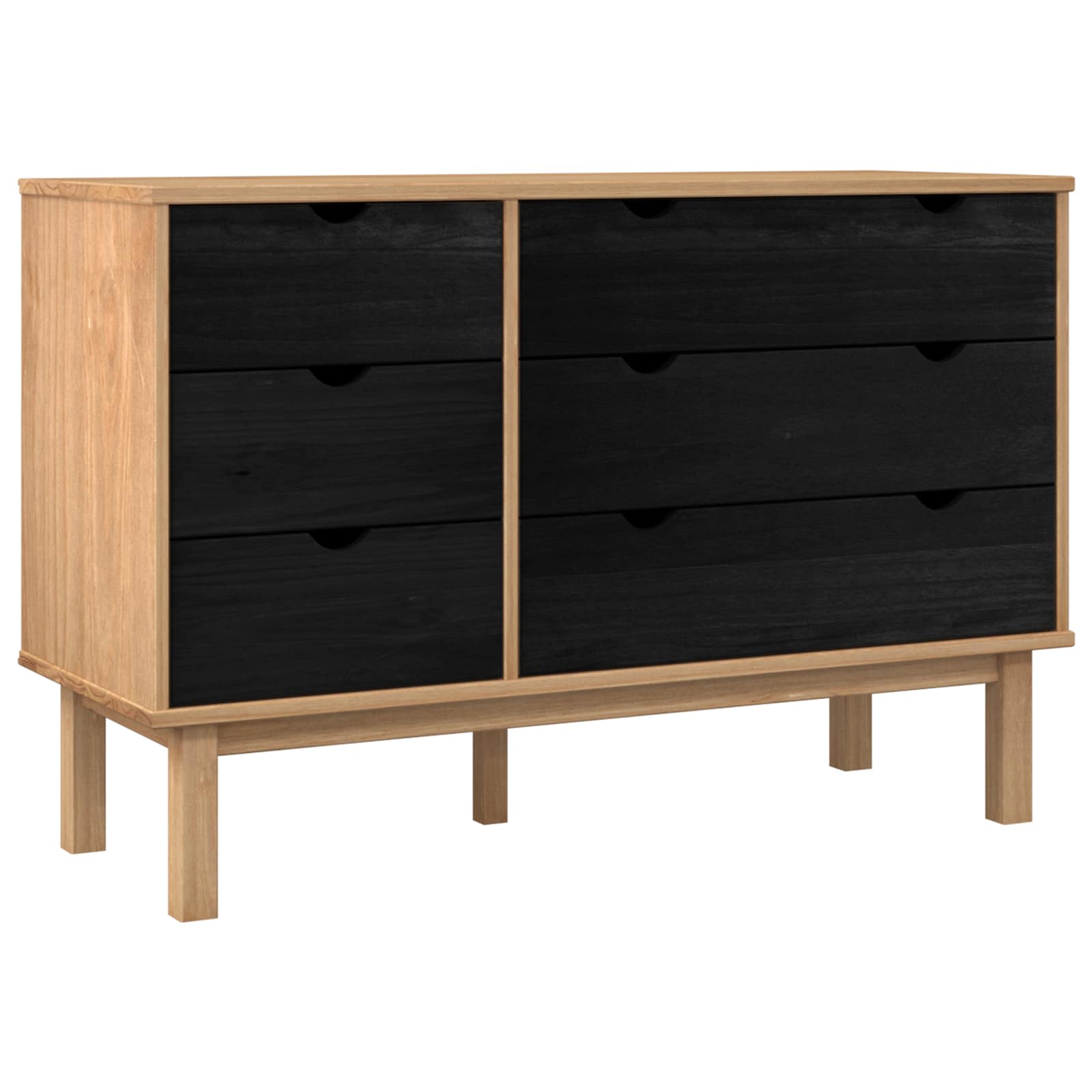 Fiókos szekrény otta fekete 111 x 43 x 73,5 cm tömör fenyőfa