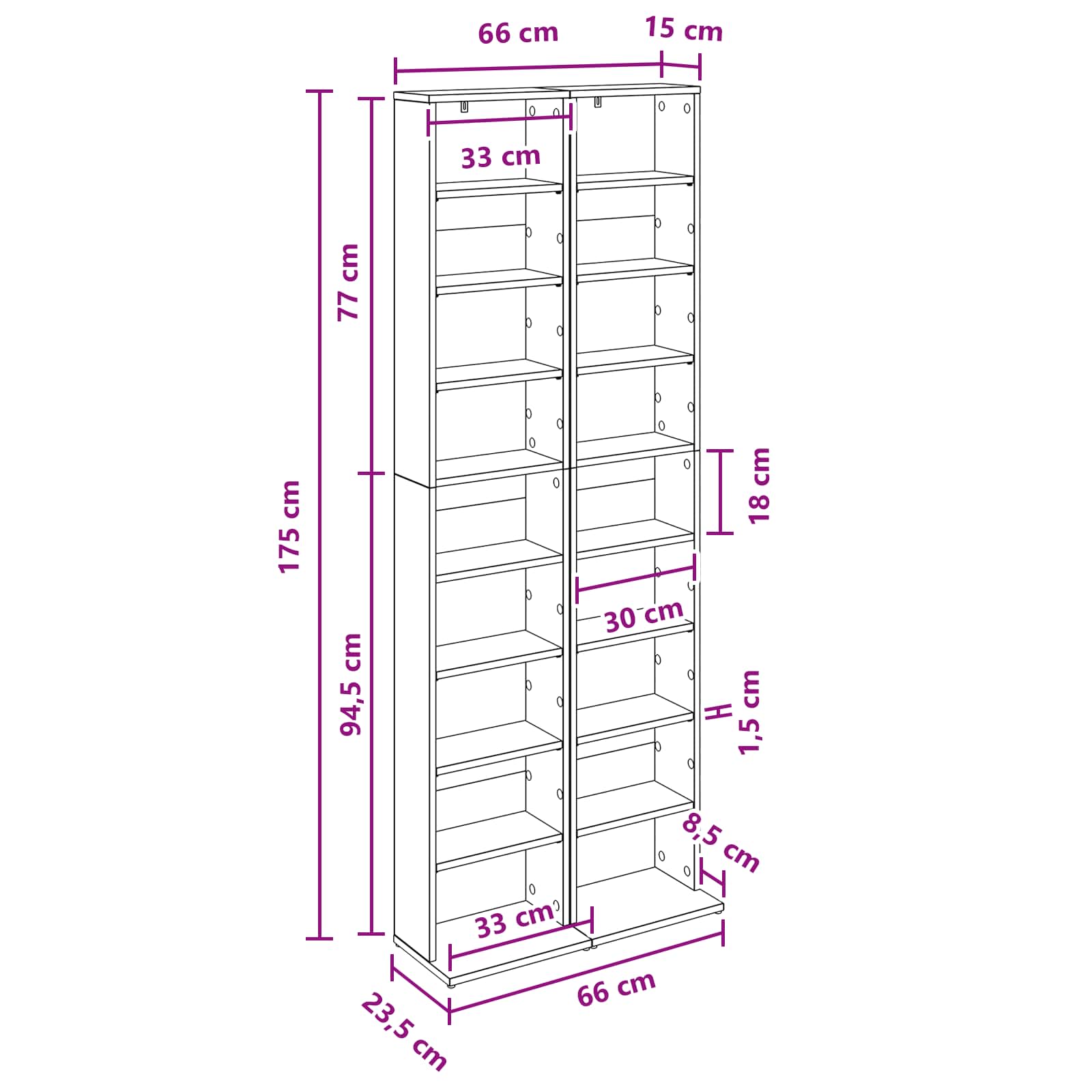 Cd szekrény 2 db betonszürke 33 x 23,5 x 175 cm szerelt fa