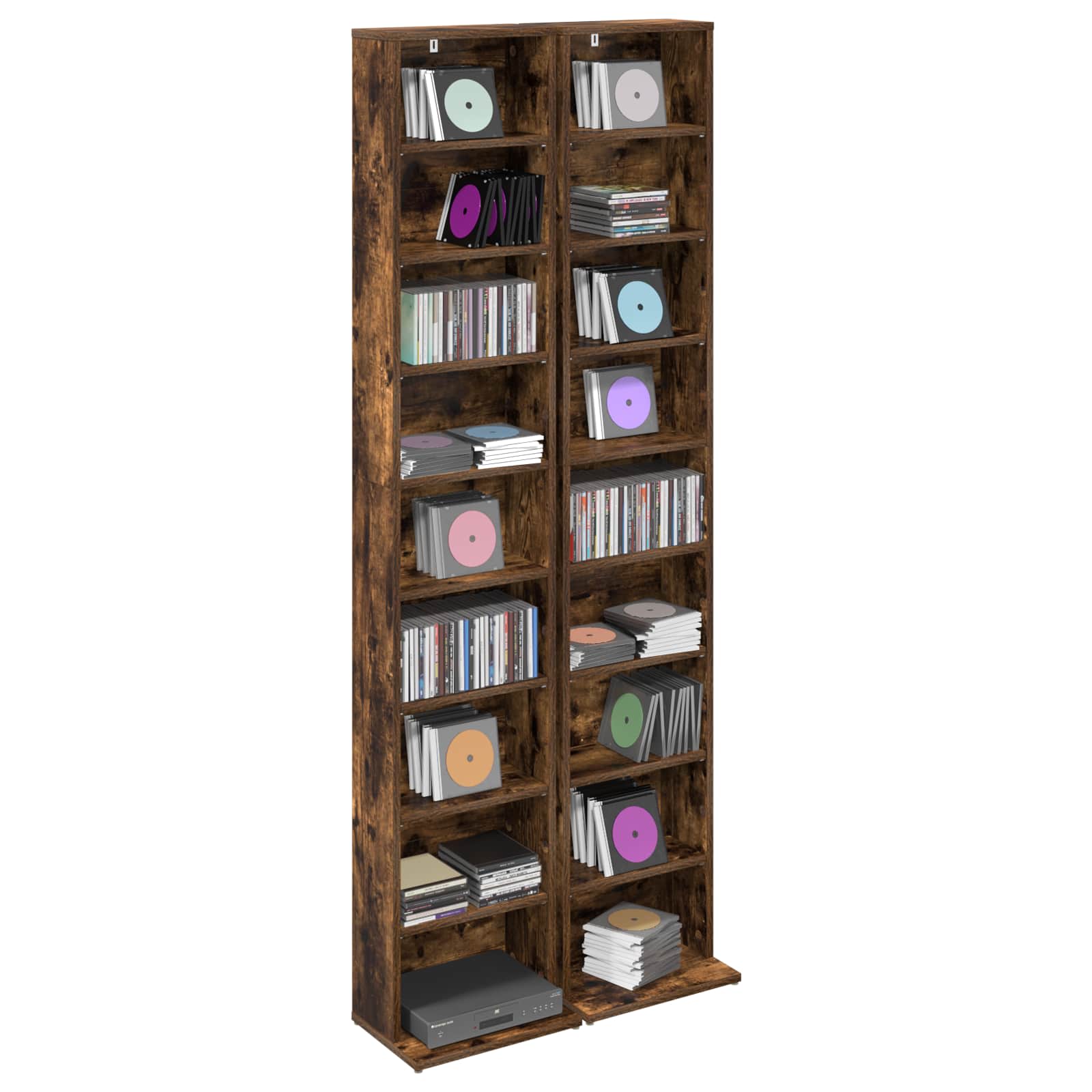 Cd szekrény 2 db füstös tölgy 33 x 23,5 x 175 cm szerelt fa